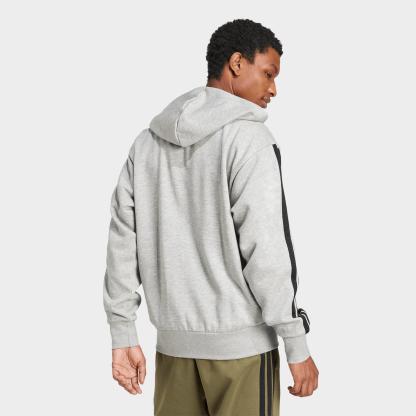 Men's adidas Essentials 3-Stripes Fleece Full-Zip Hoodie - Medium Grey Heather/Black