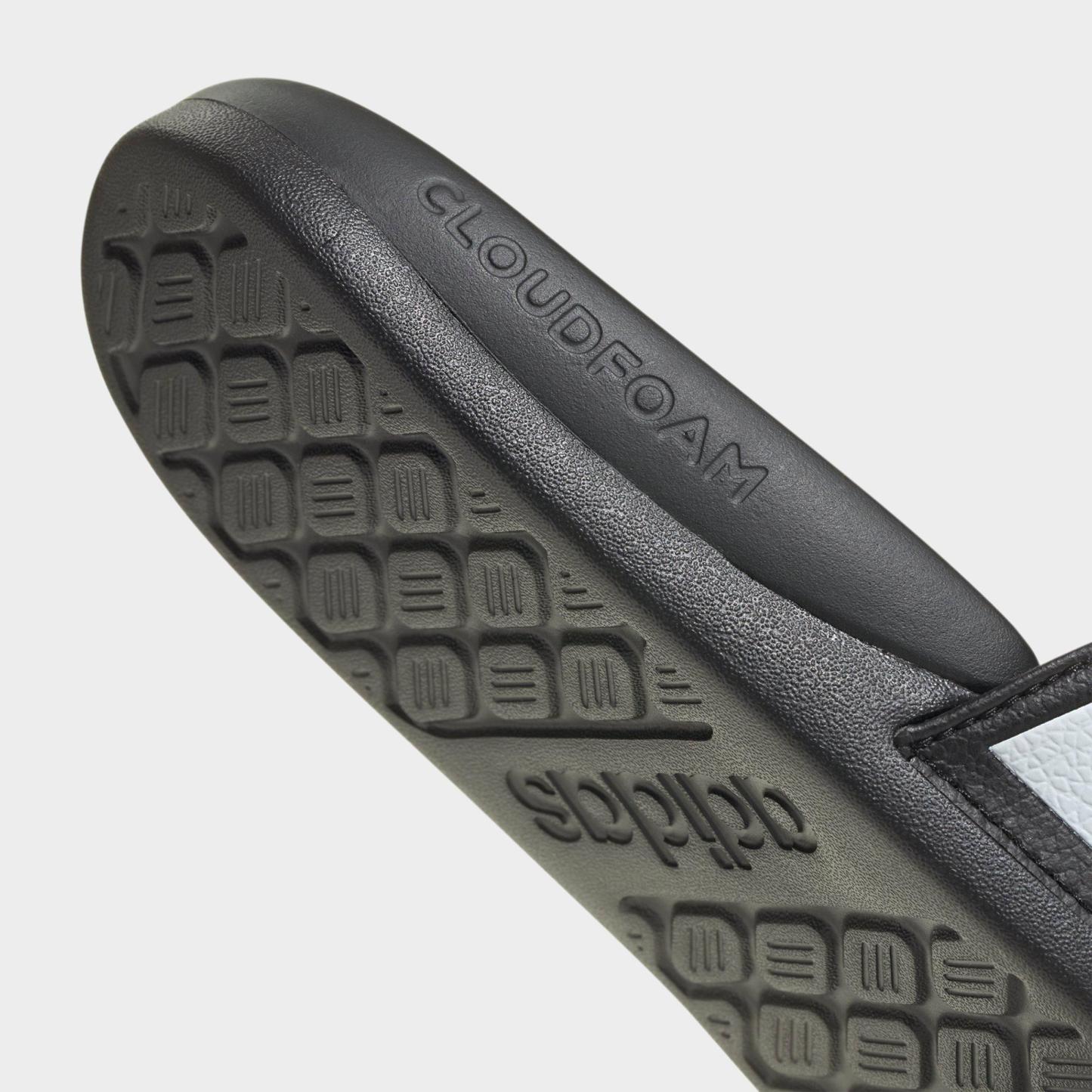 Women's adidas Adilette Comfort 2.0 Slide Sandals - Core Black/Cloud White/Carbon - Detail shot