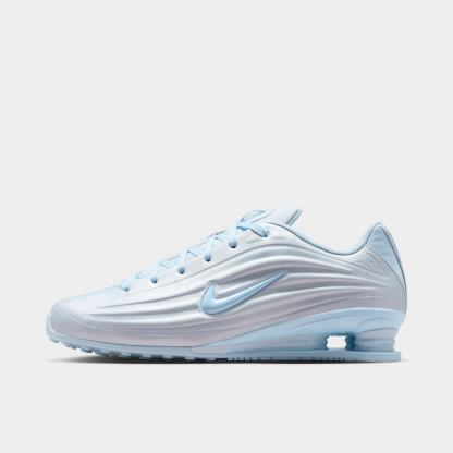 Women's Nithtke Shox Z Casual Shoes - Part 2 - Football Grey/Metallic Silver/Hydrogen Blue - Left shoe facing left. Outside of the shoe.