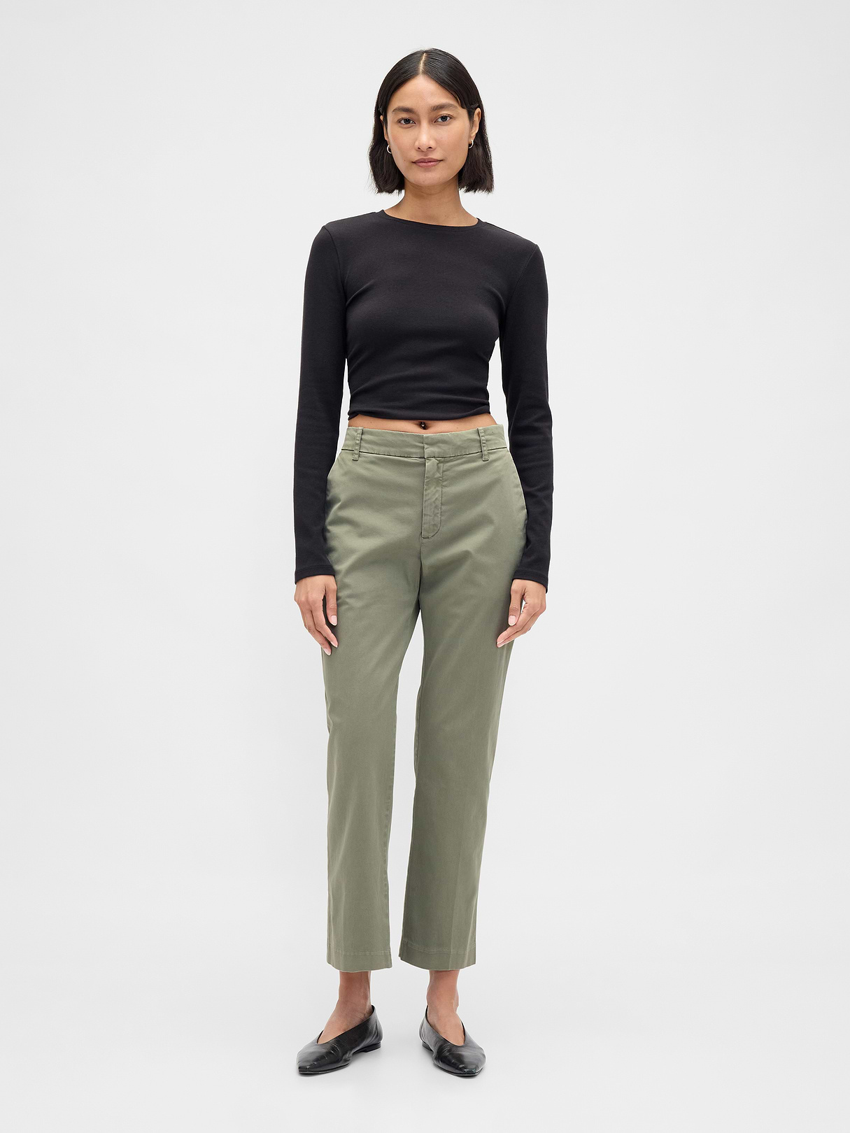 Mid Rise Khakis - Mesculen green