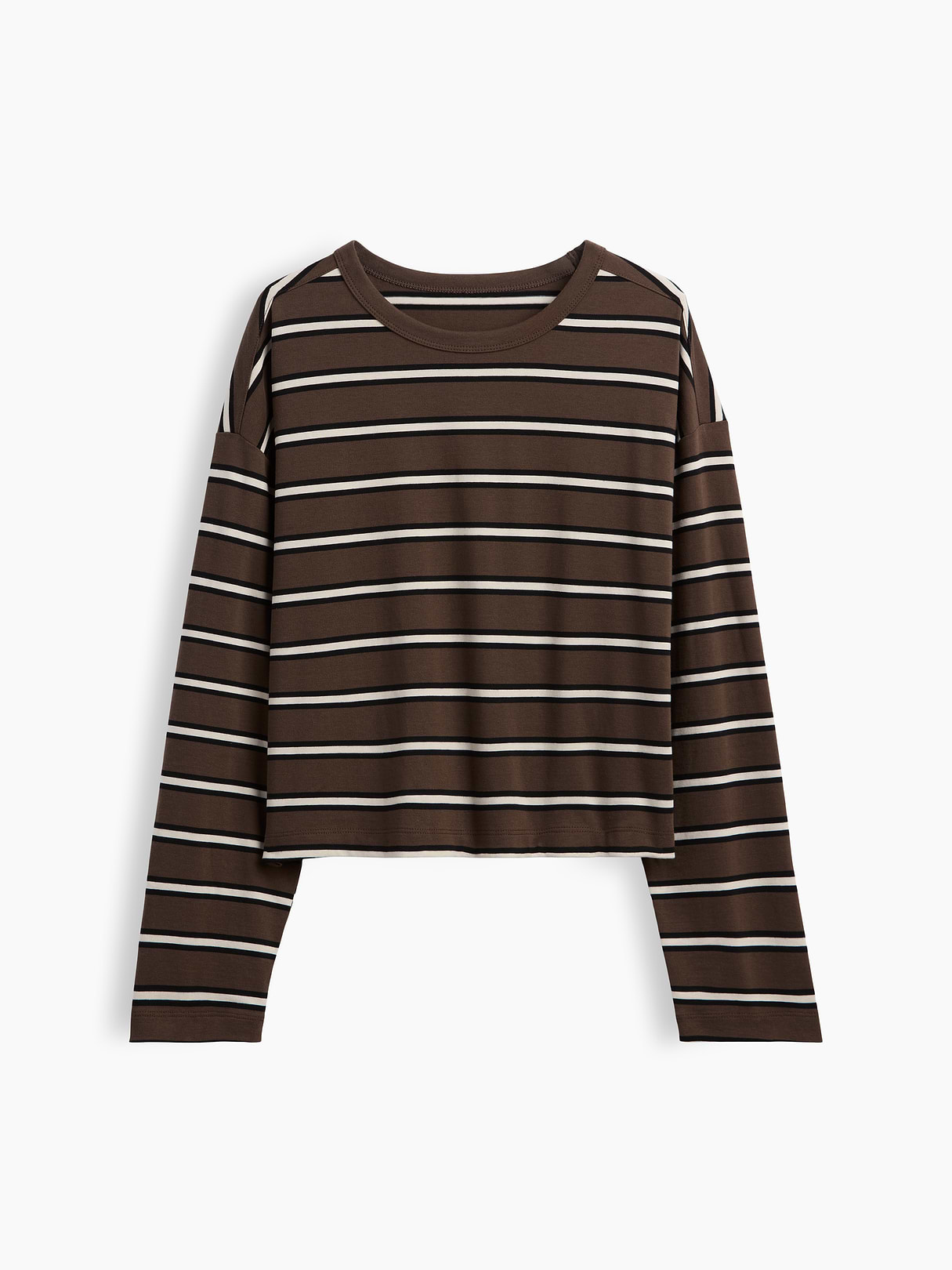 Knit Oversized Crop T-Shirt - Brown & off white stripe