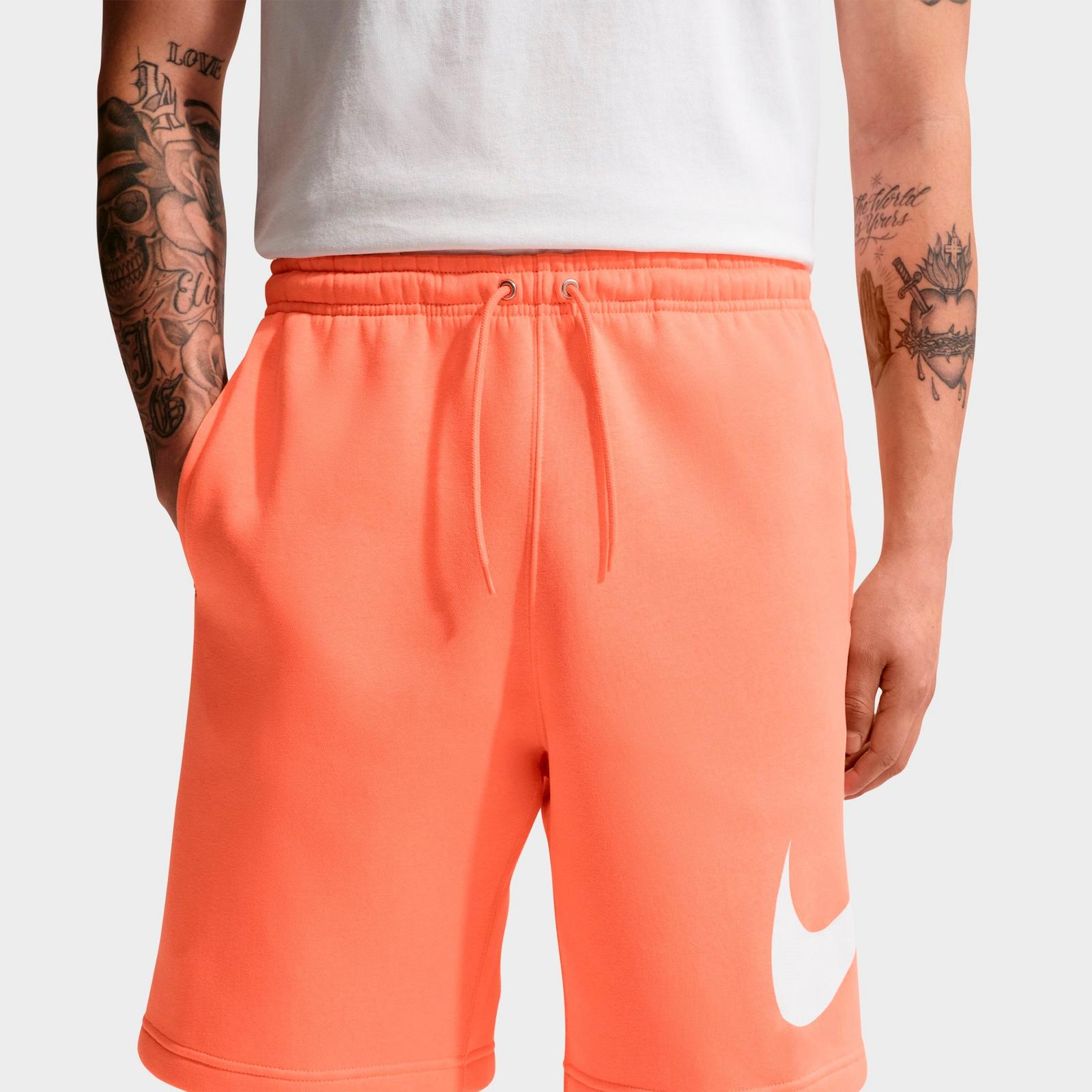 Men's Nike Club Fleece Swoosh Graphic Shorts - Orange Frost/Orange Frost/White
