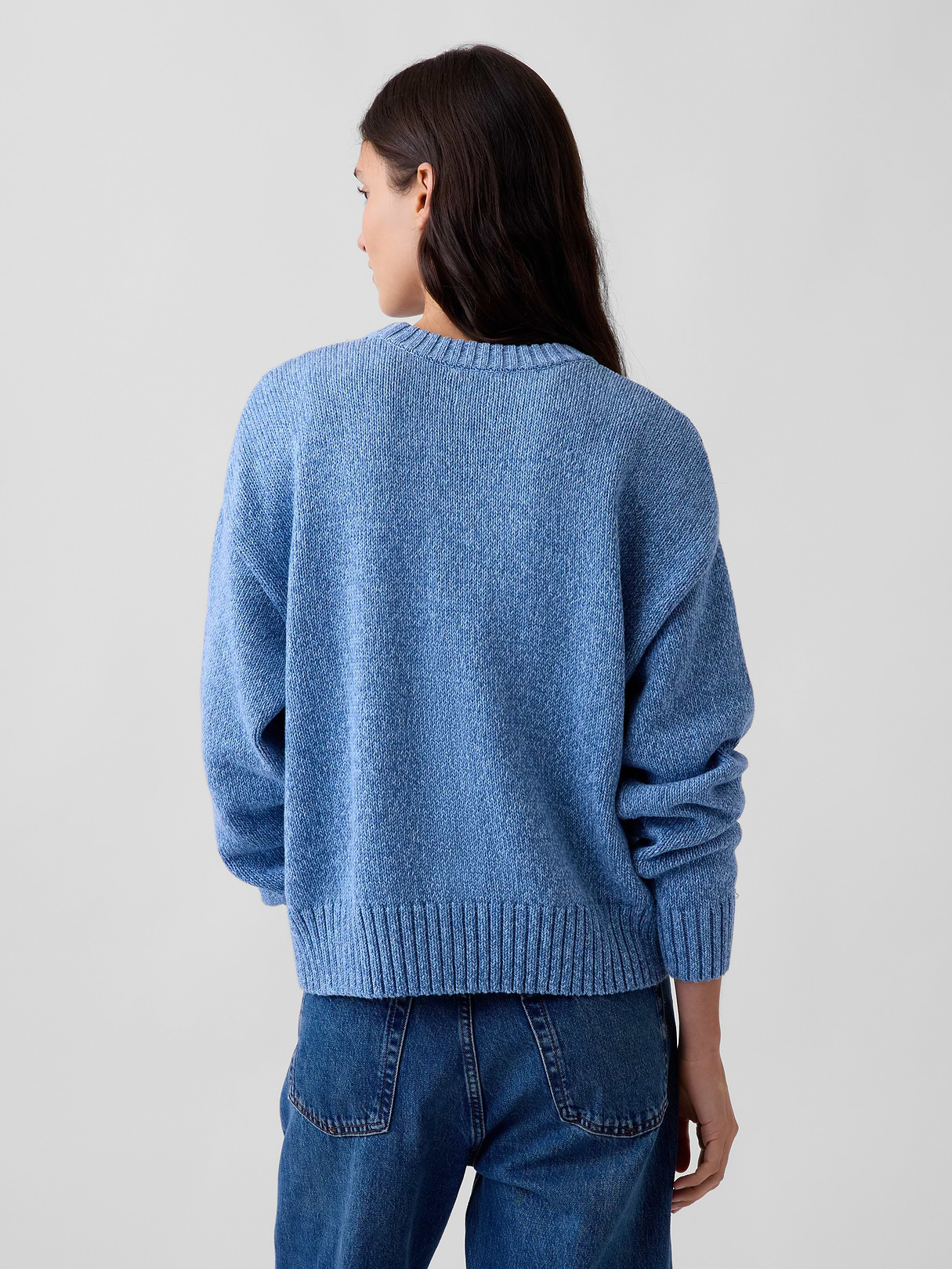 100% Cotton Oversized Crop Sweater - Blue heather