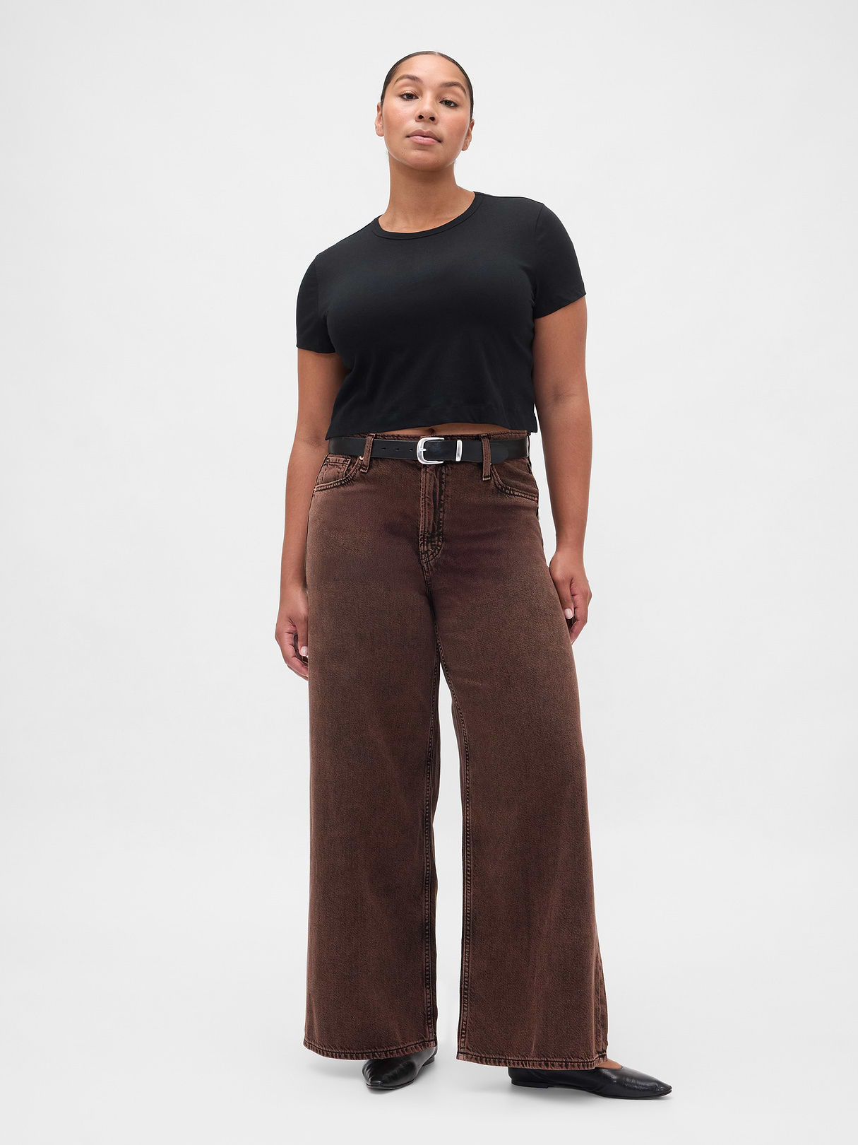 Mid Rise Denim Stripe Baggy Jeans - Dark brown
