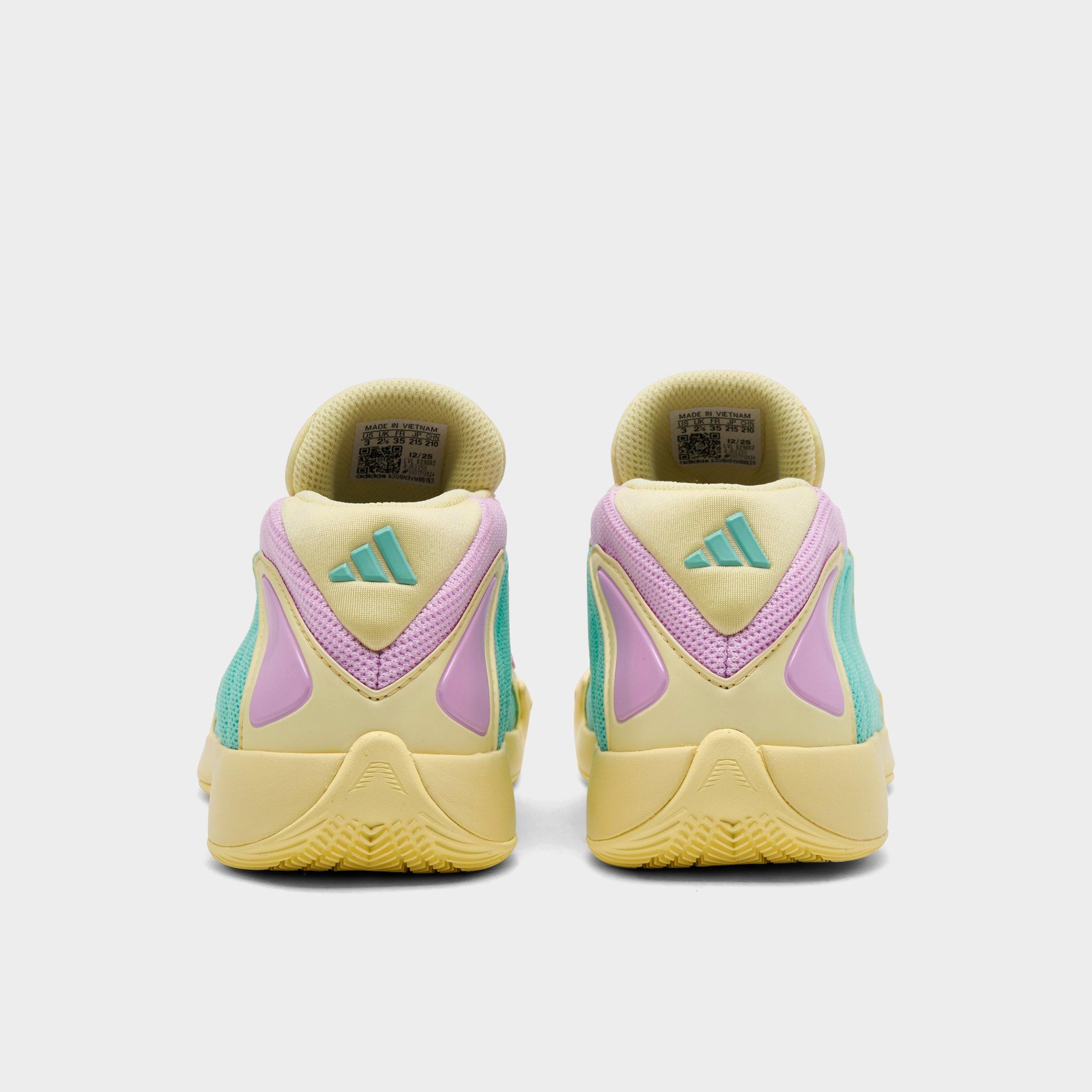 Little Kids' adidas Anthony Edwards 2 Basketball Shoes - Almost Yellow/Bliss Lilac/Flash Aqua - Back view