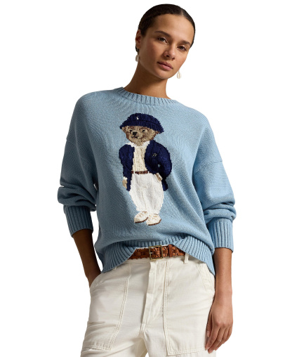 Polo Ralph Lauren Women's Polo Bear Oversized Crewneck Sweater - Blue Note