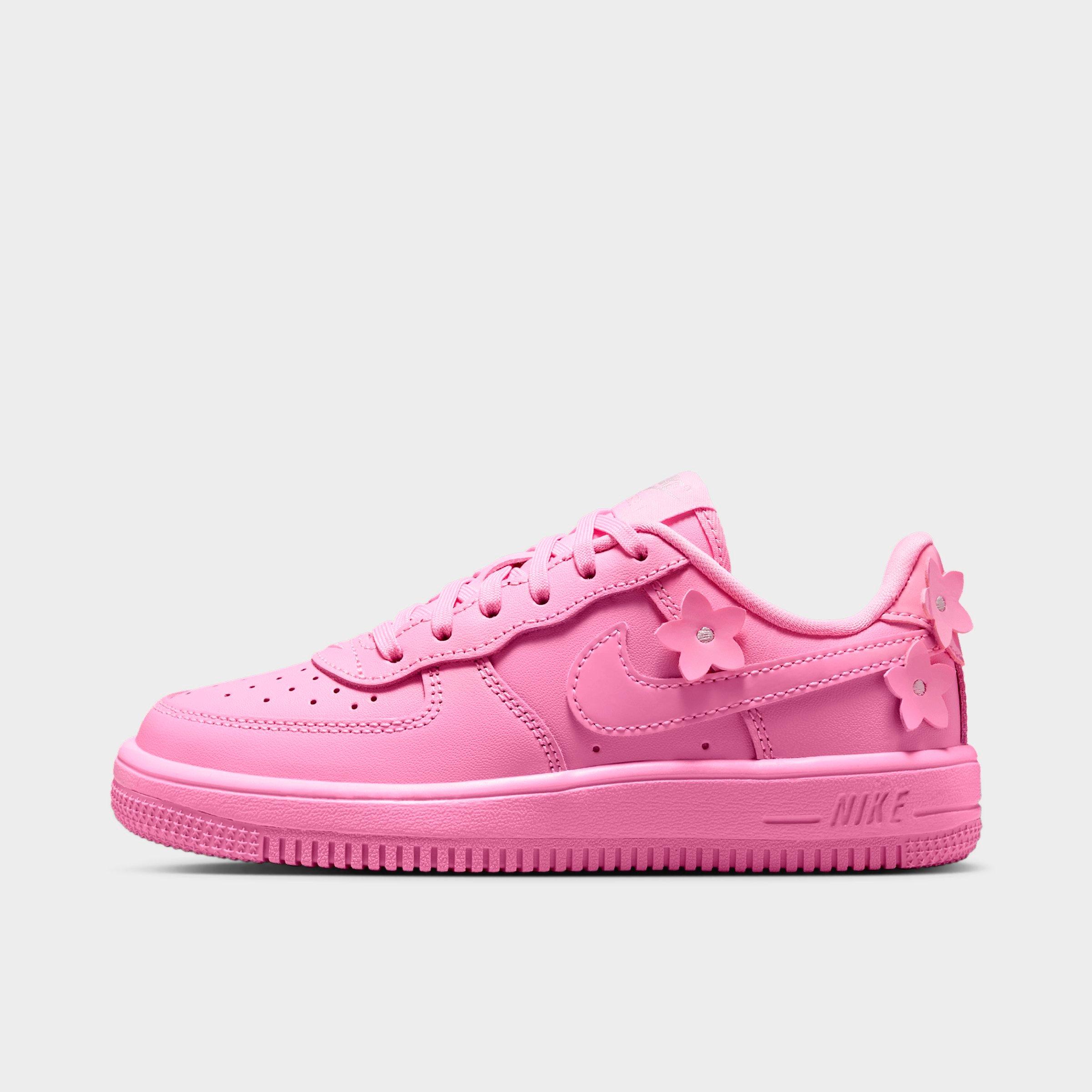 Little Kids' Nithtke Force 1 Casual Shoes - Part 1 - Pink Rise/Pink Foam/Metallic Silver/Pink Rise - Left shoe facing left. Outside of the shoe.
