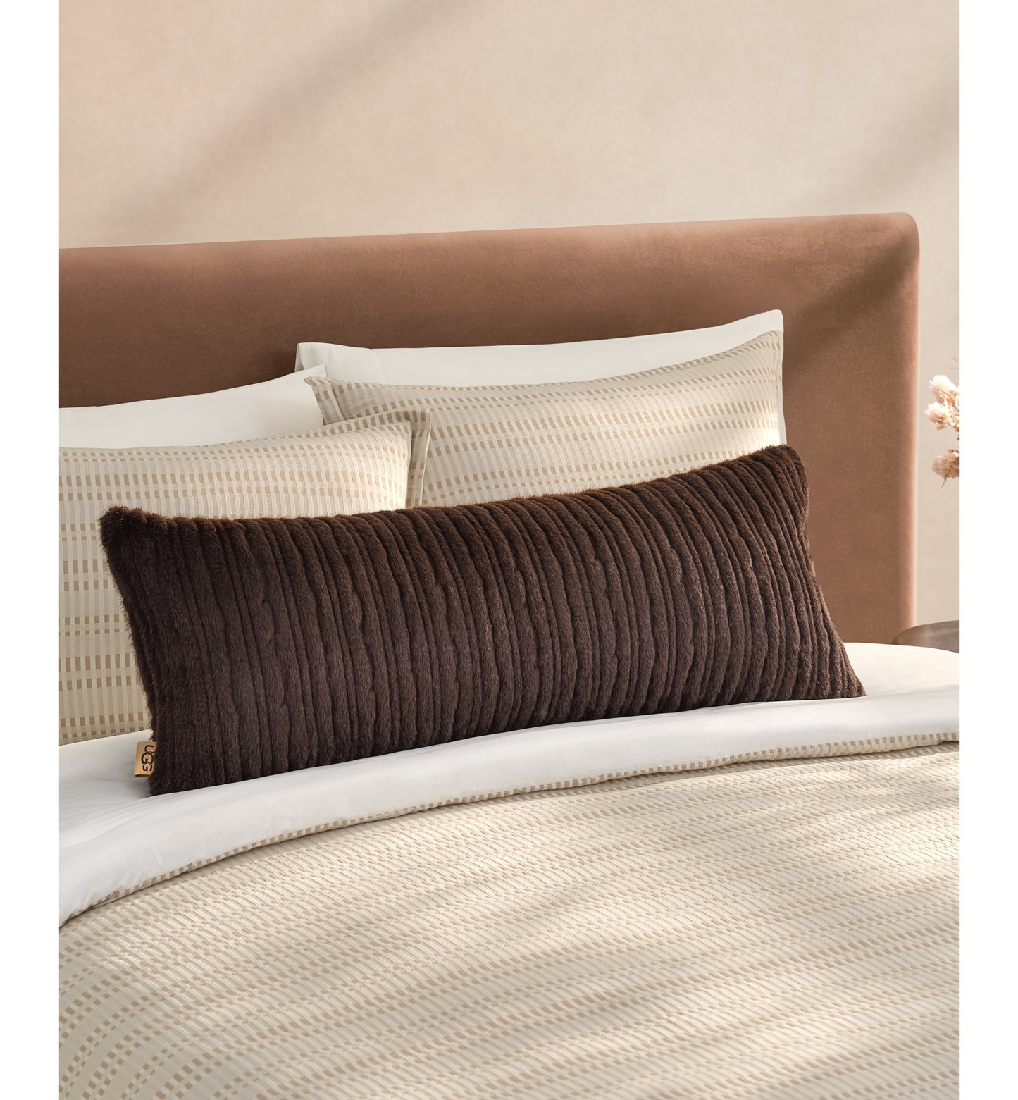 UGG® Jennis Faux Fur Pillow, 36" x 14" - Burnt Cedar Tipped