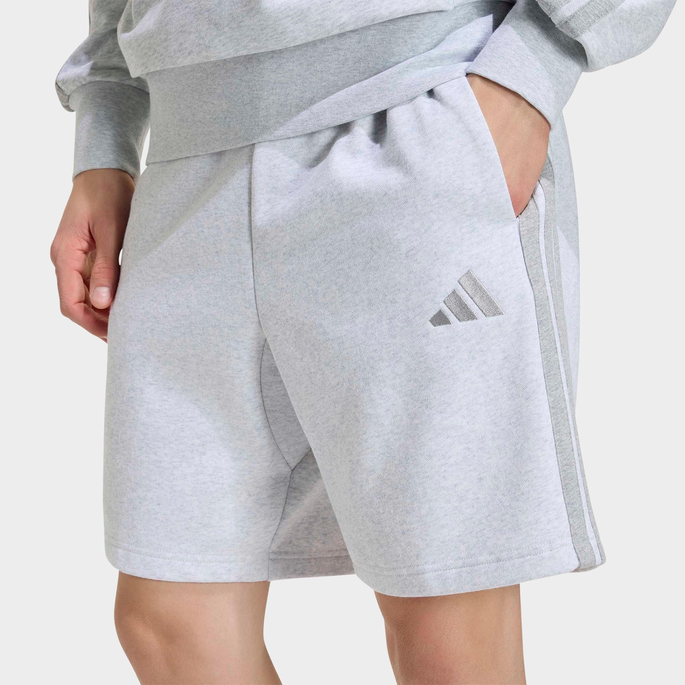 Men's adidas Essentials 3-Stripes Fleece Shorts - Light Grey Heather/Medium Grey Heather