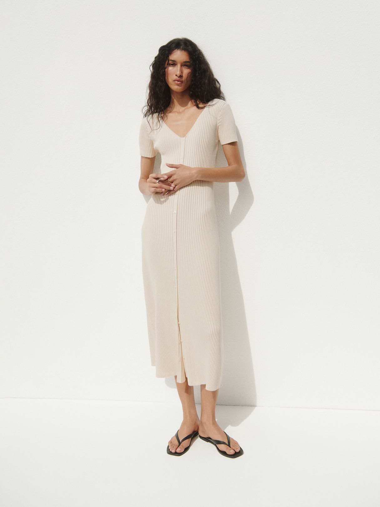 100% Cotton Rib Sweater Maxi Dress - Oatmeal heather beige