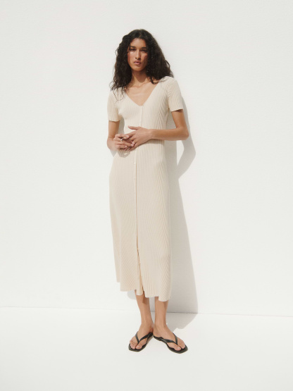 100% Cotton Rib Sweater Maxi Dress - Oatmeal heather beige