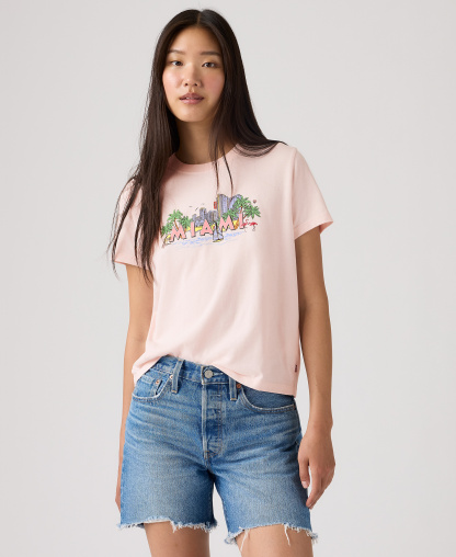 Levi's Premium Women's Graphic Favorite Print Short-Sleeve T-Shirt - Miami Crystal Pink
