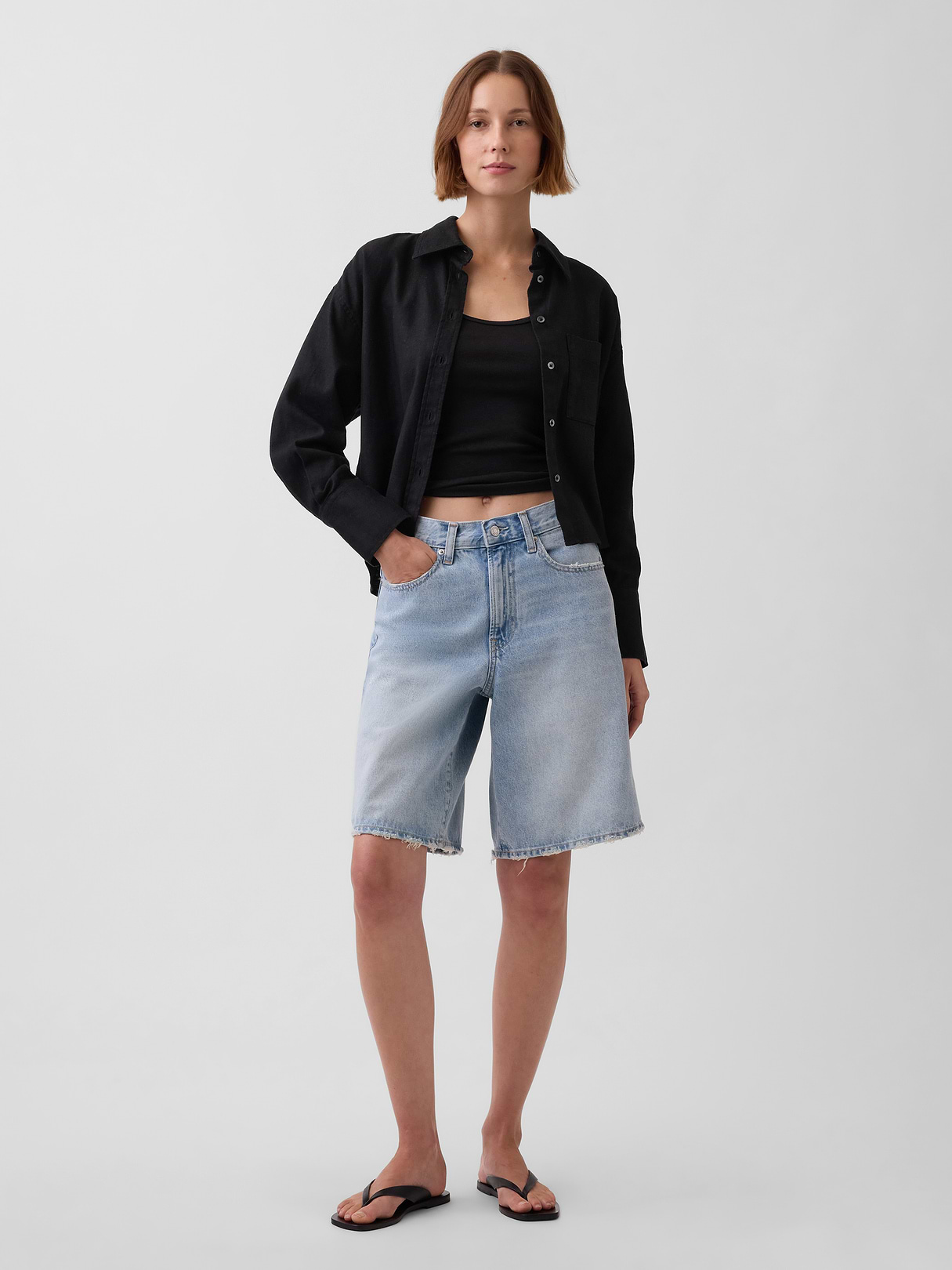 Linen-Cotton Oversized Shirt - Black