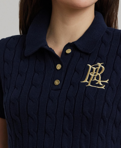 Lauren Ralph Lauren Women's Cable-Knit Sweater Polo - Lauren Navy