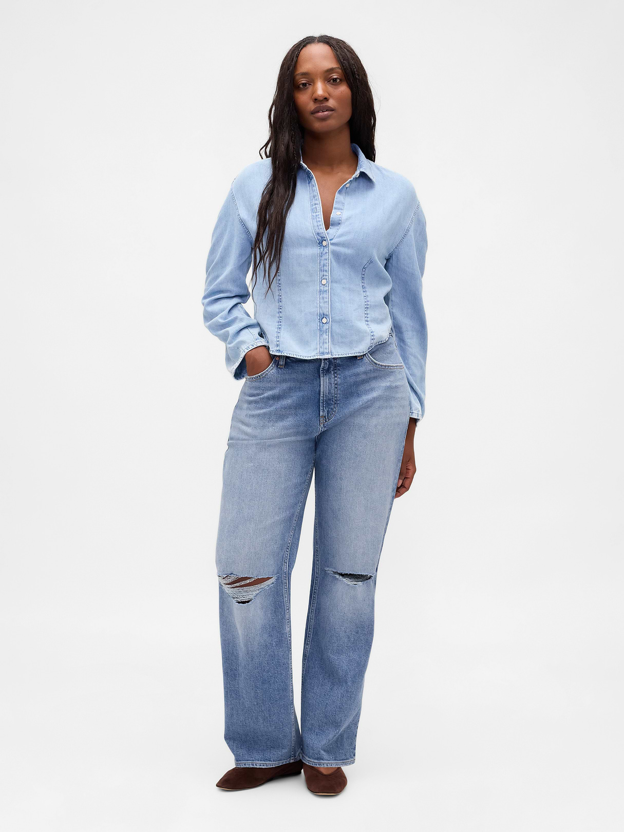 Mid Rise Relaxed Straight Jeans - Medium indigo