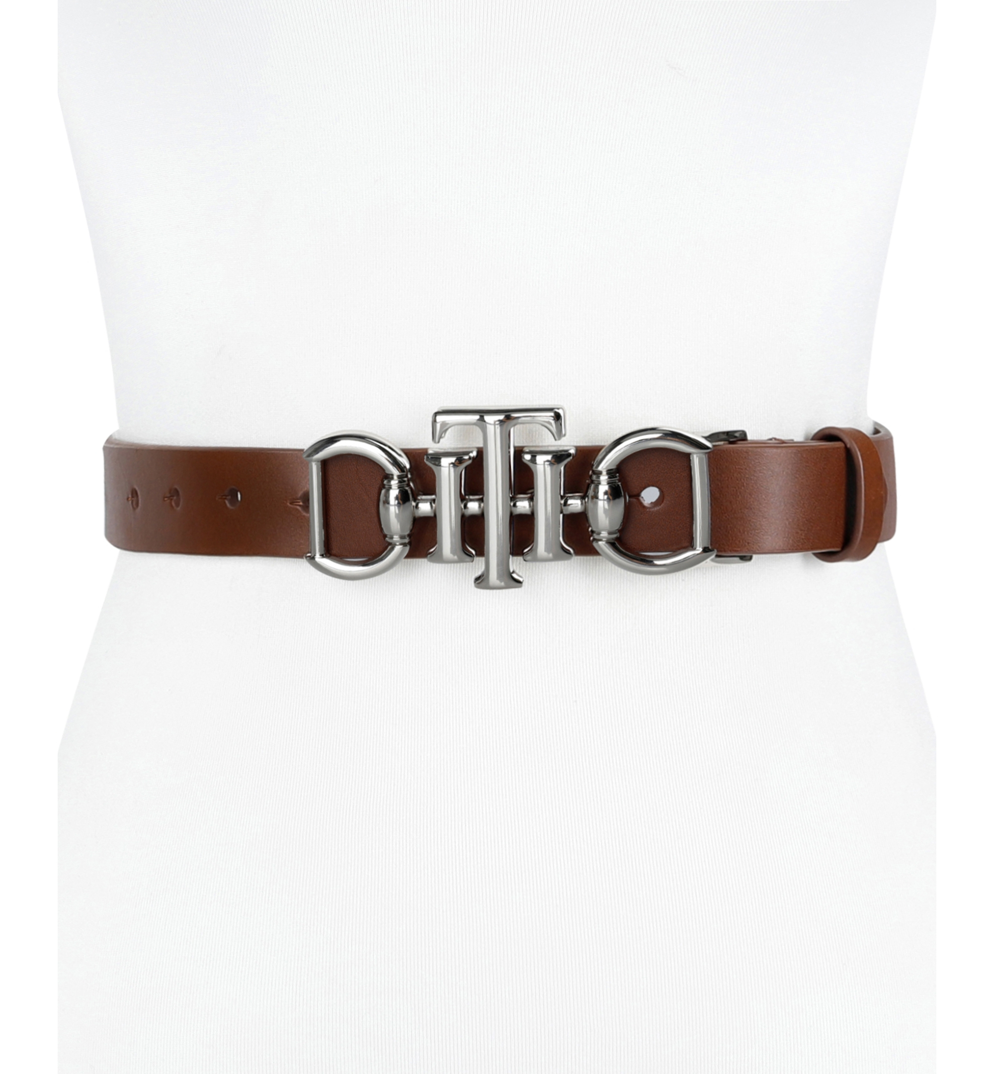 Tommy Hilfiger Women's Skinny Double Ended Horsebit Buckle Dress Casual Belt - Cognac