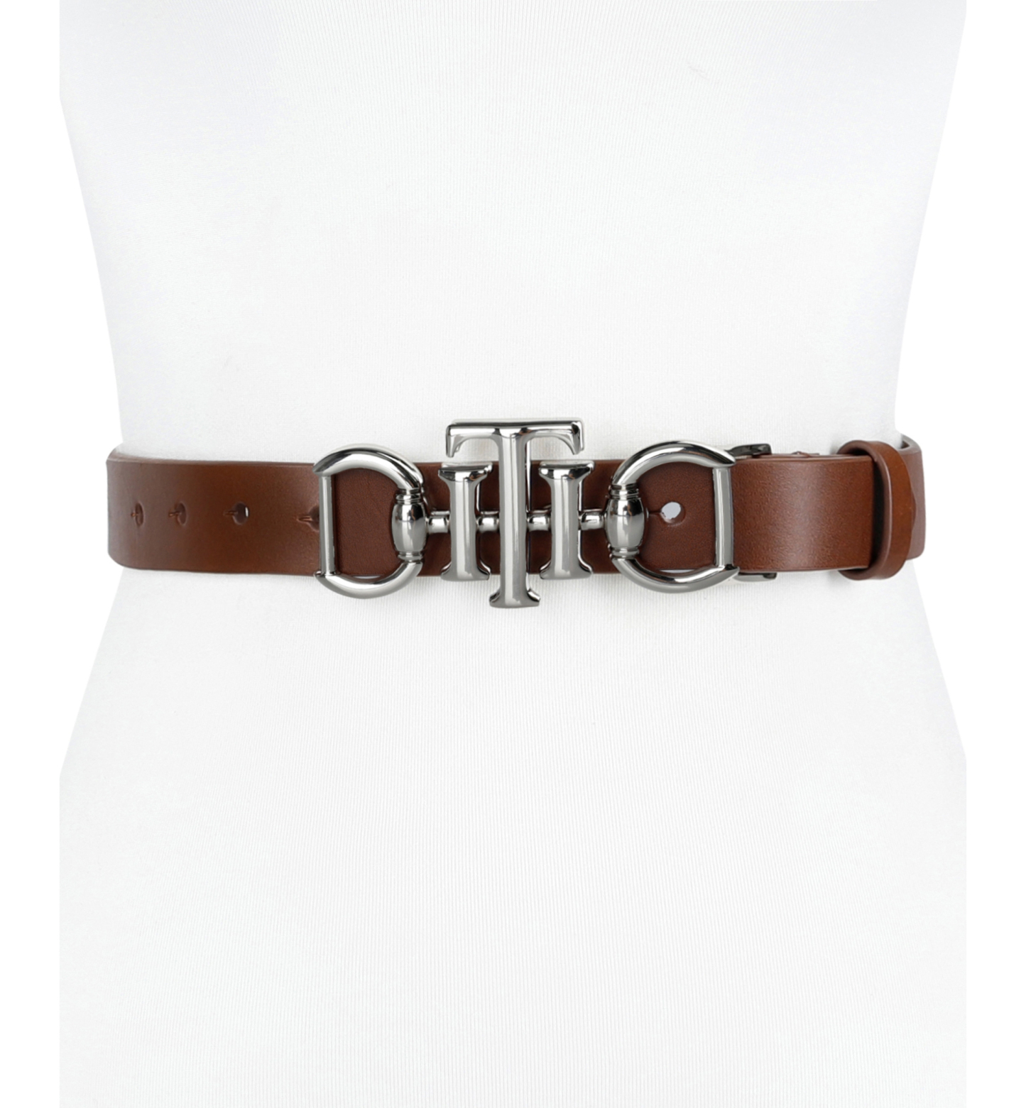Tommy Hilfiger Women's Skinny Double Ended Horsebit Buckle Dress Casual Belt - Cognac