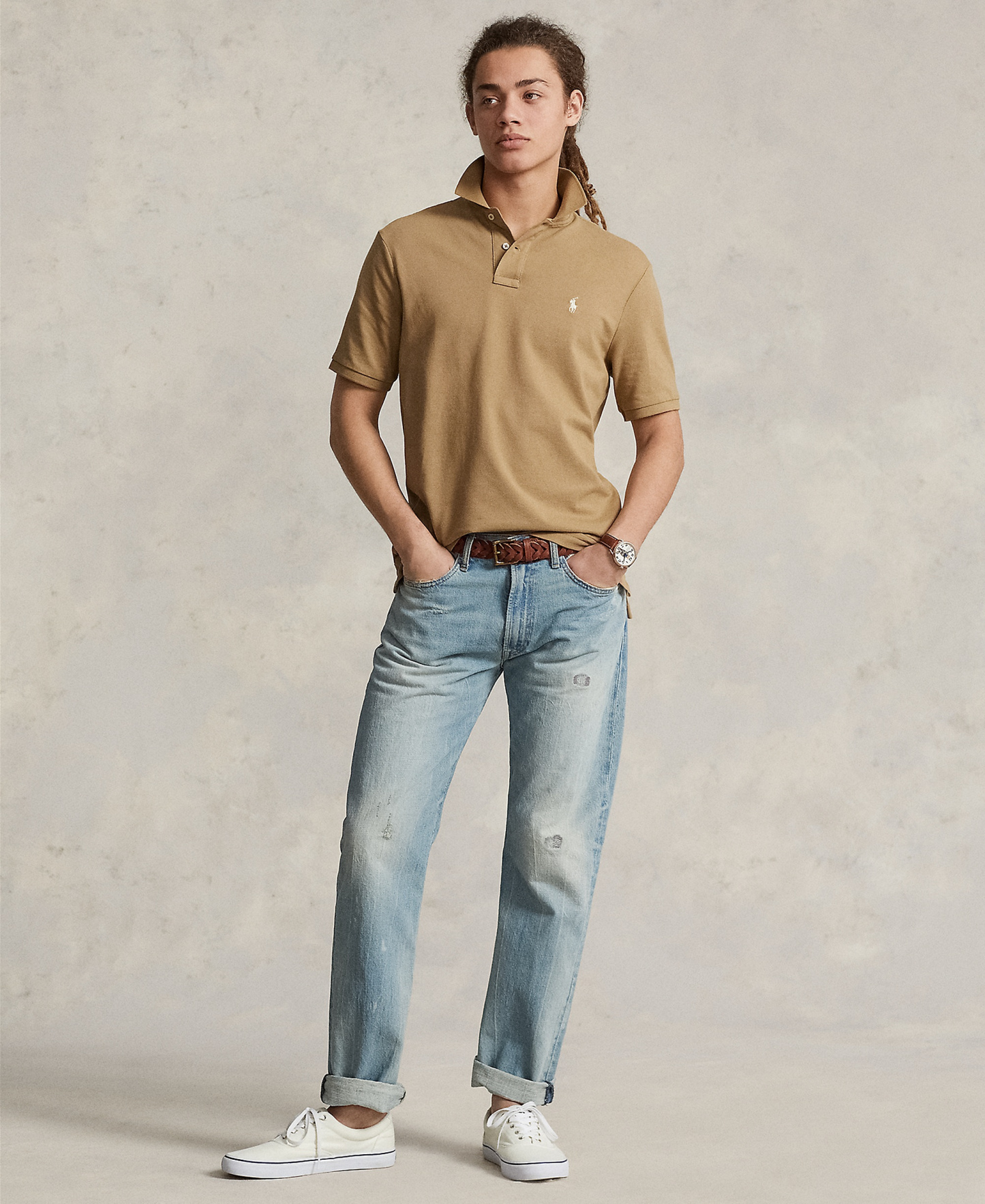 Polo Ralph Lauren Men's Cotton Custom Slim Fit Mesh Polo Shirt - Cafe Tan