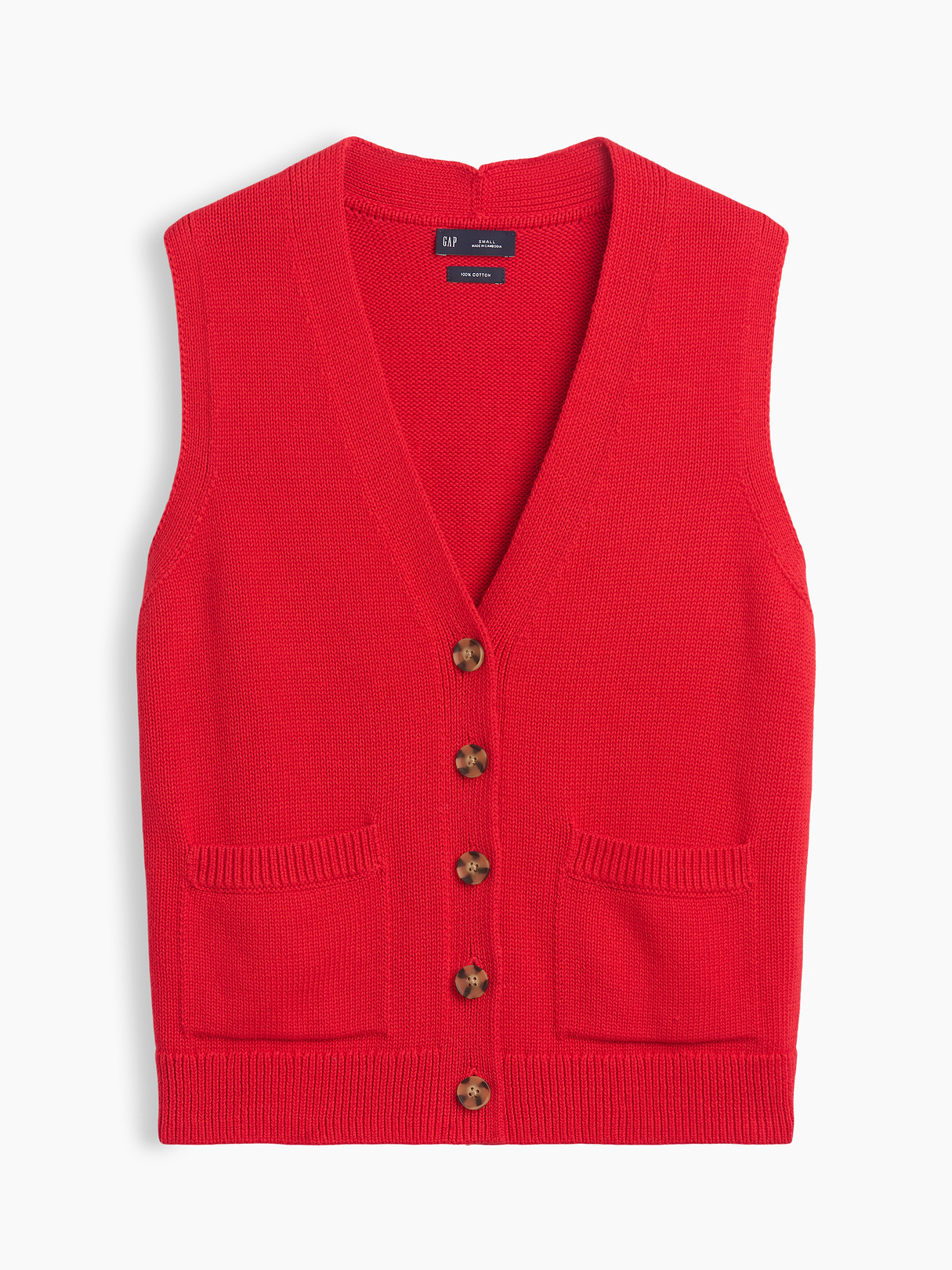 100% Cotton Pocket Sweater Vest - Pure red