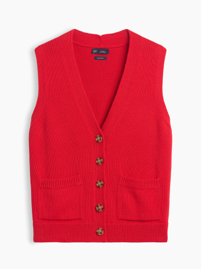 100% Cotton Pocket Sweater Vest - Pure red