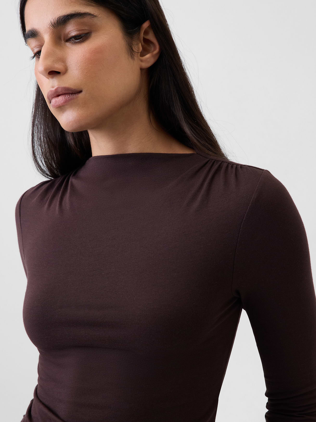 CloseKnit Jersey Funnel-Neck Ruched T-Shirt - Terra brown