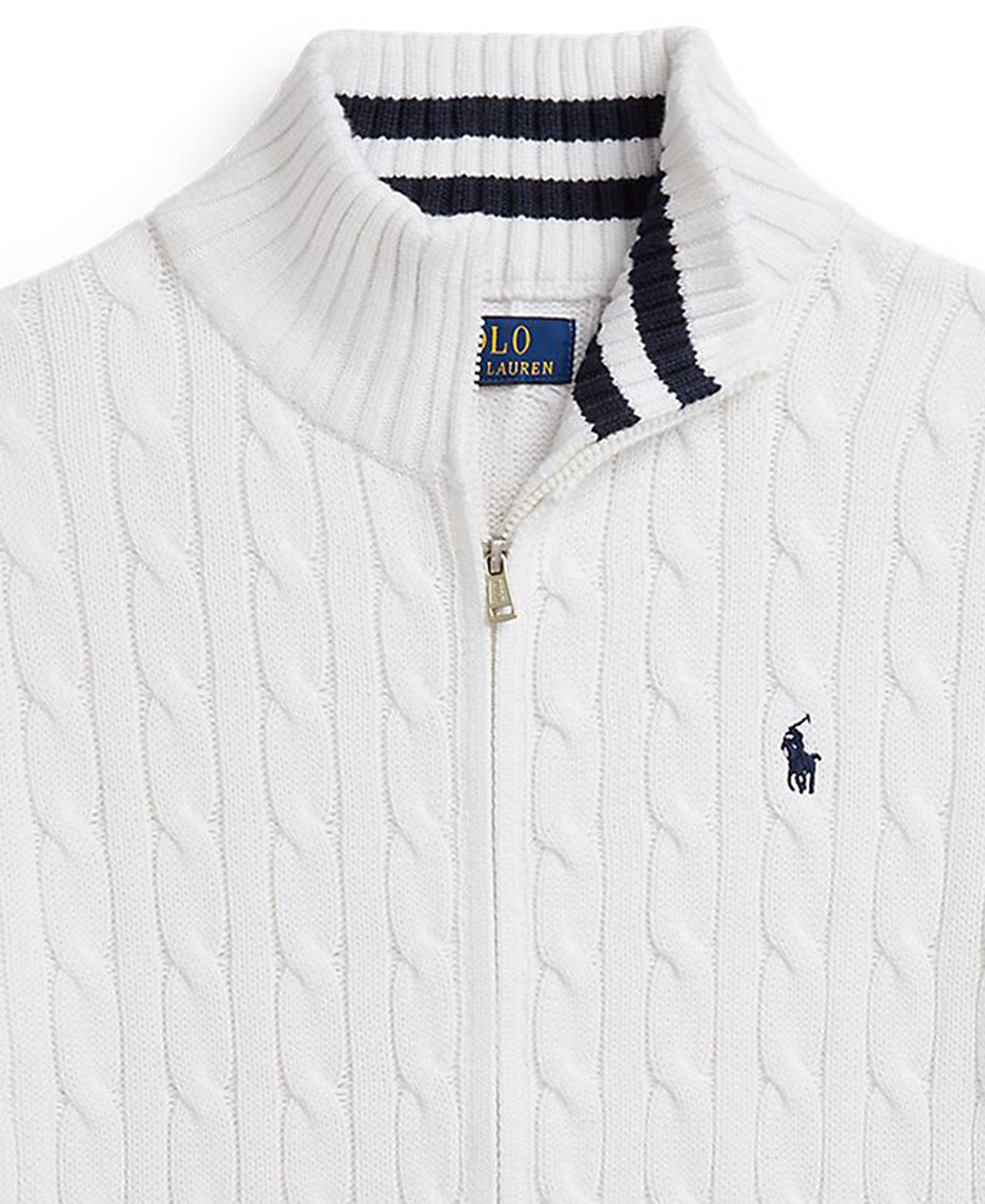 Polo Ralph Lauren Boys' 8-20 Cable-Knit Cotton Full-Zip Sweater - White
