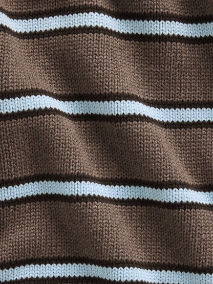 100% Cotton Oversized Sweater - Brown & blue stripe