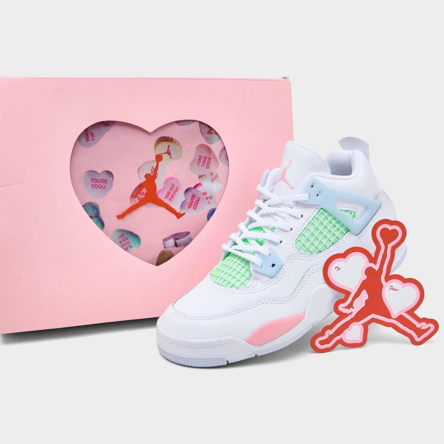 Girls' Little Kids' Air Jordan Retro 4 Basketball Shoes - White/Medium Soft Pink/Half Blue/Vapor Green - view 3