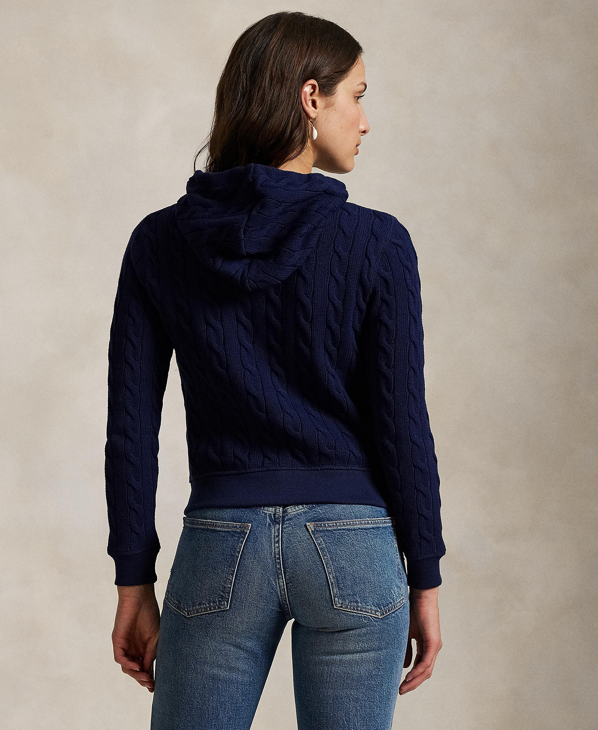 Polo Ralph Lauren Women's Cable-Knit Cotton Full-Zip Hoodie Sweater - Newport Navy