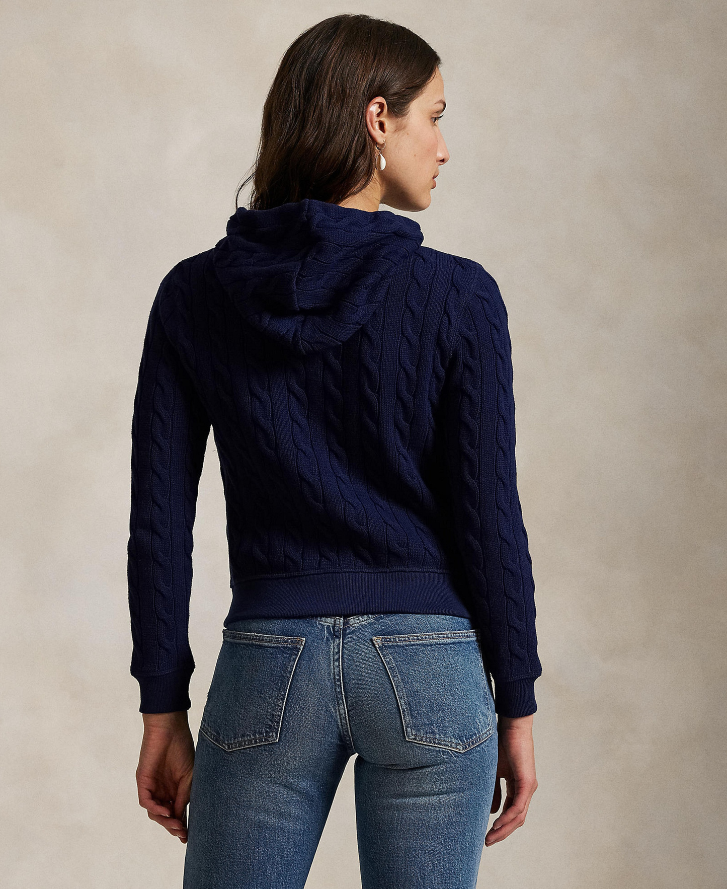 Polo Ralph Lauren Women's Cable-Knit Cotton Full-Zip Hoodie Sweater - Newport Navy