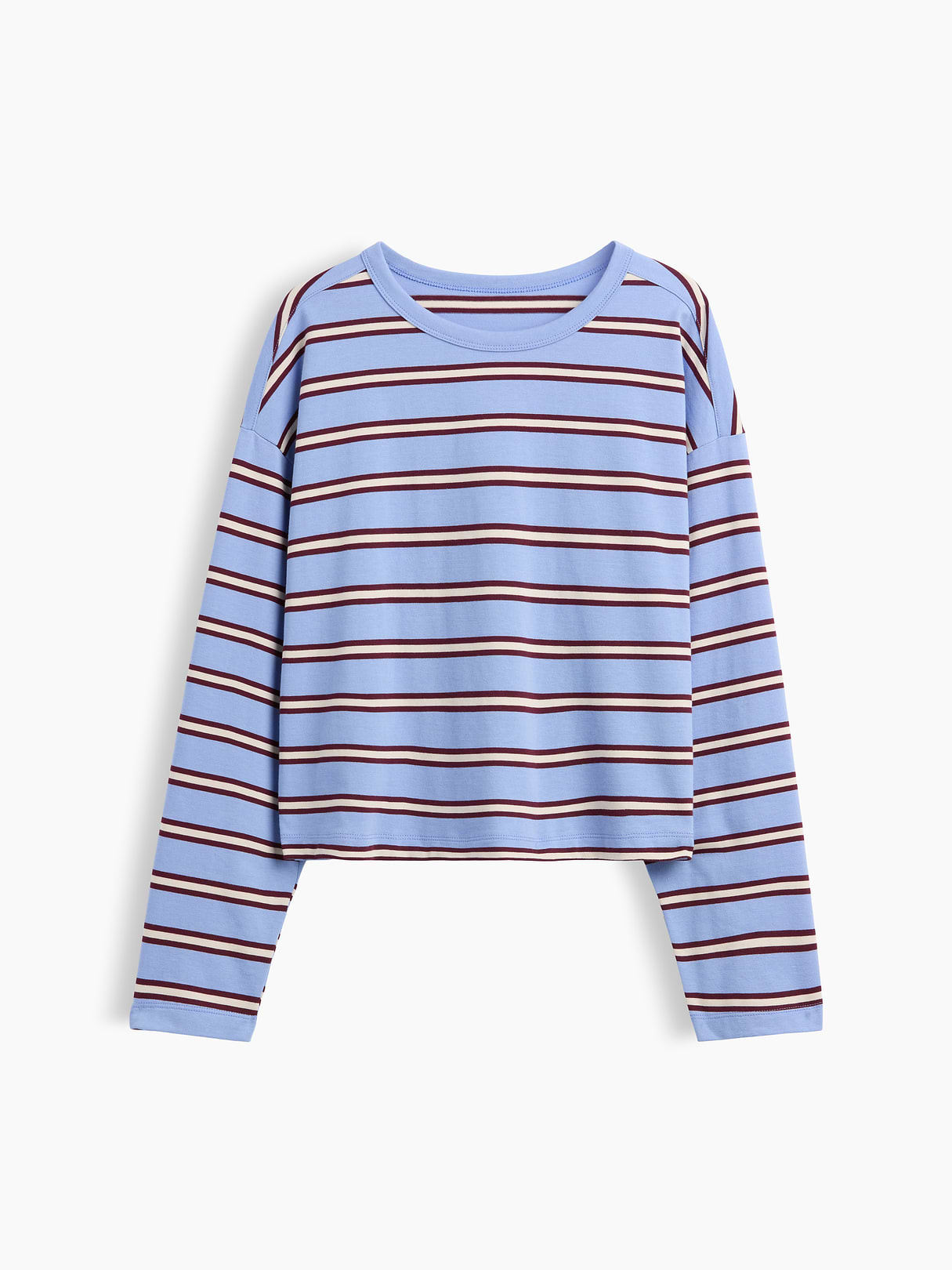Knit Oversized Crop T-Shirt - Blue & purple burgundy stripe