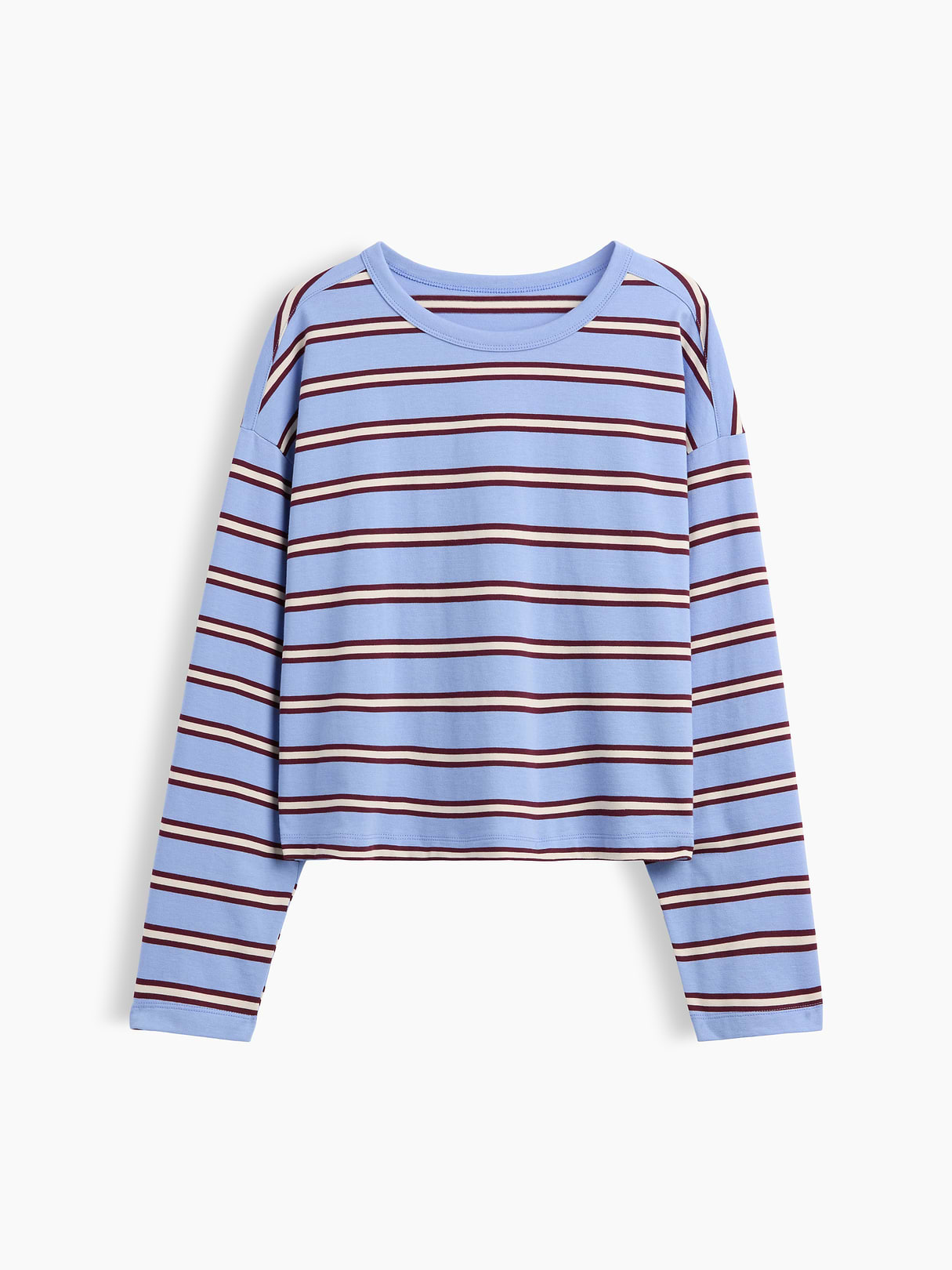 Knit Oversized Crop T-Shirt - Blue & purple burgundy stripe