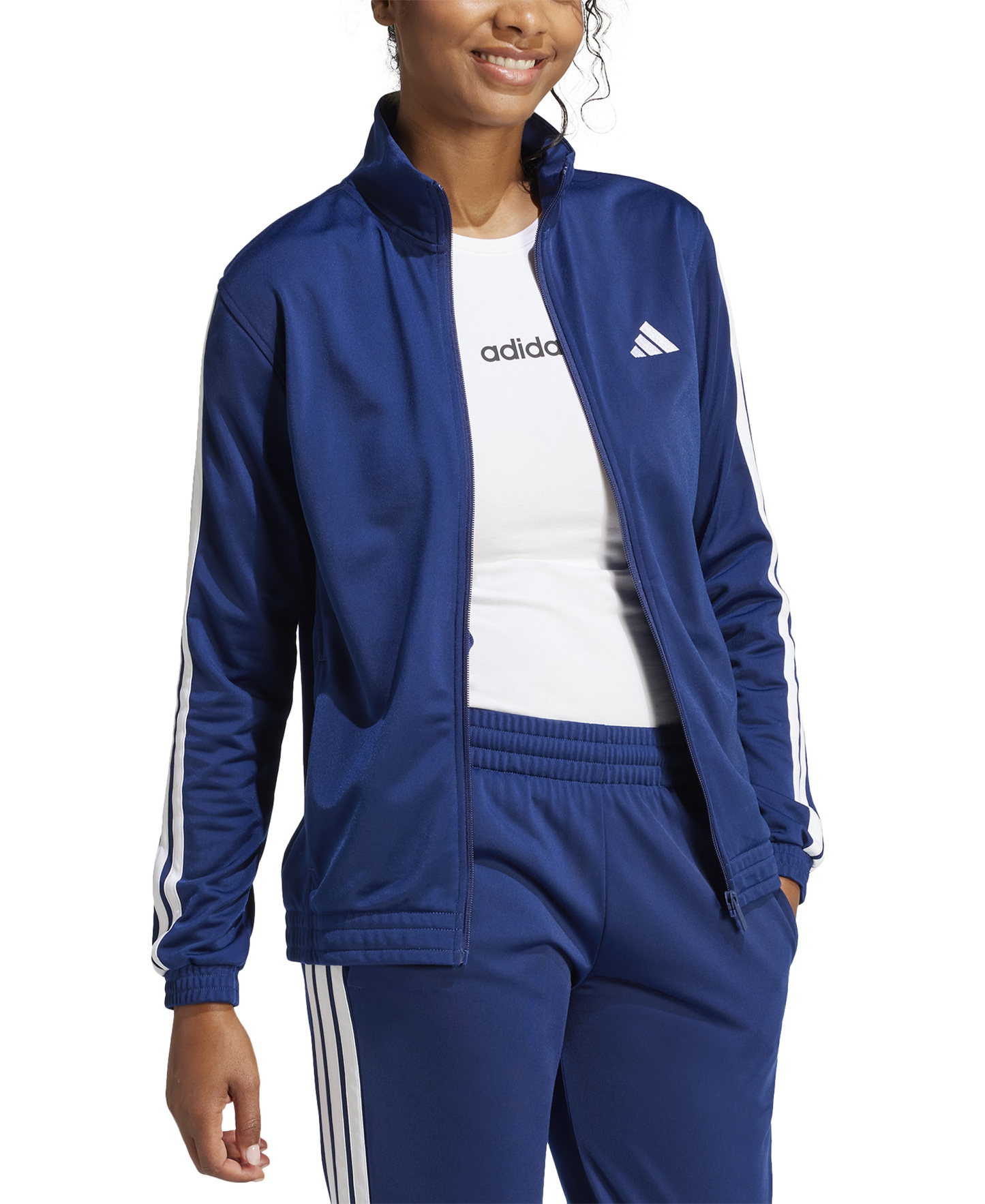 adidas Women's Tricot 3-Stripes Track Jacket - Dark Blue/white