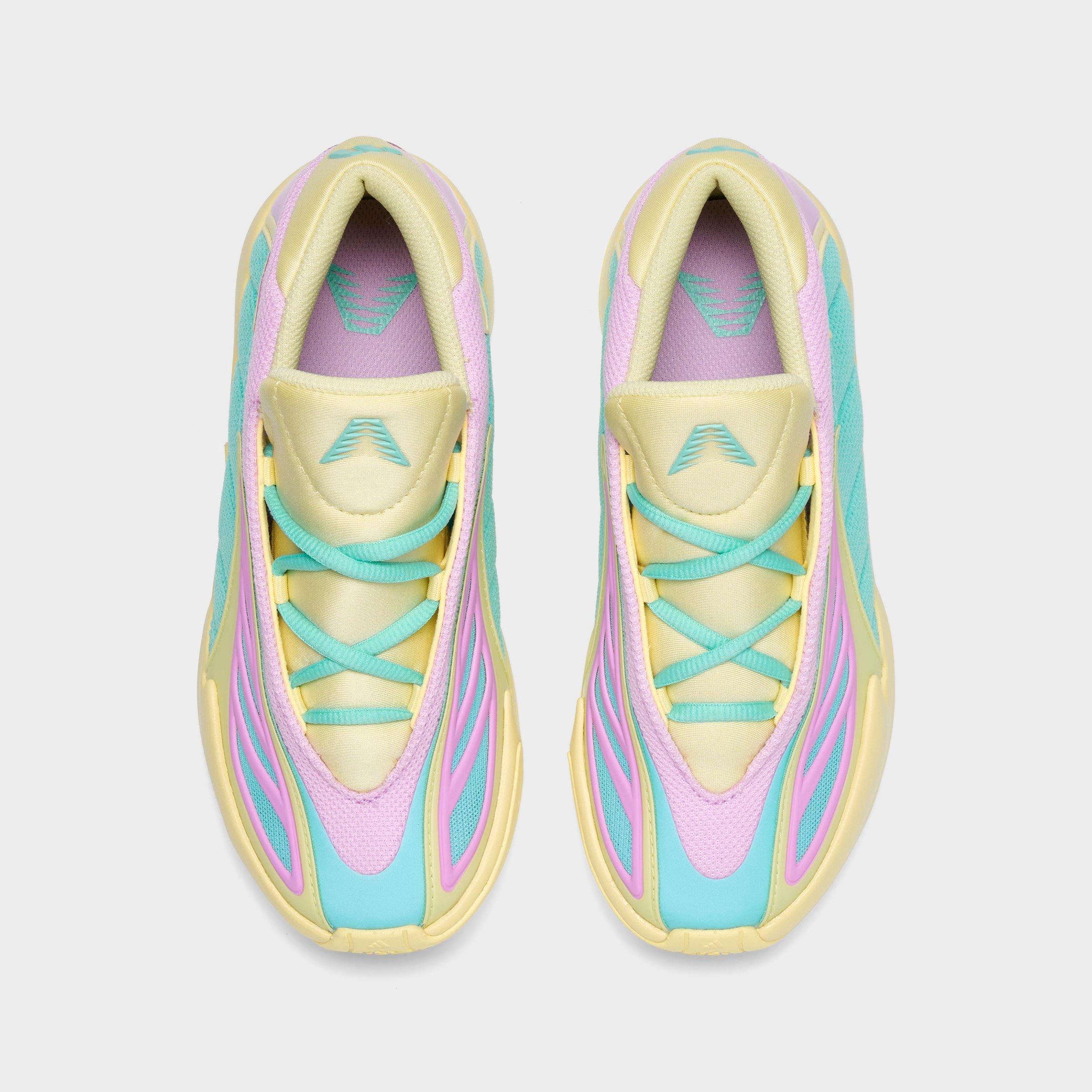 Little Kids' adidas Anthony Edwards 2 Basketball Shoes - Almost Yellow/Bliss Lilac/Flash Aqua - Top view