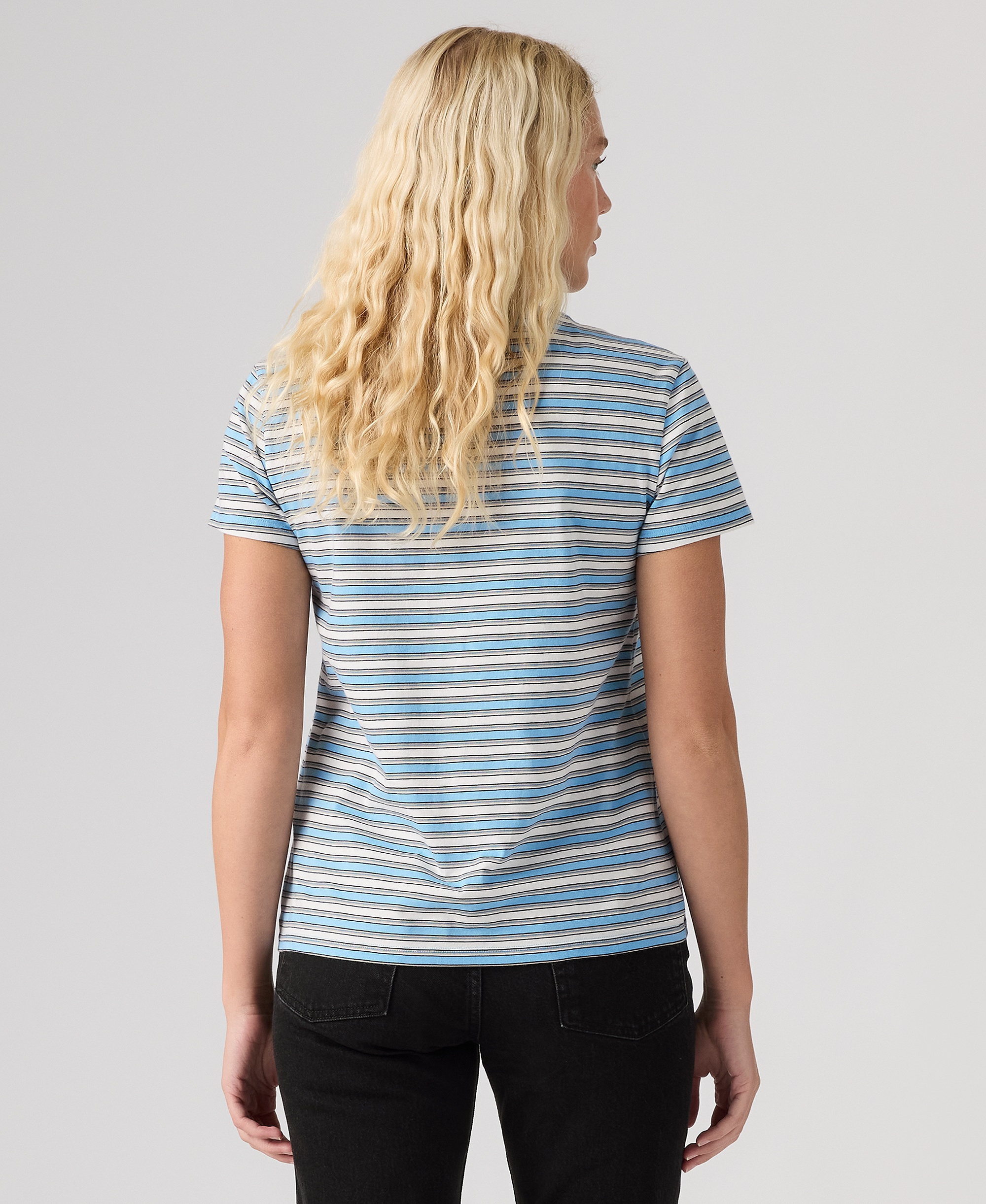 Levi's Women's The Perfect Crew Neck Cotton T-Shirt - Pisces Stripe Alaskan Blue