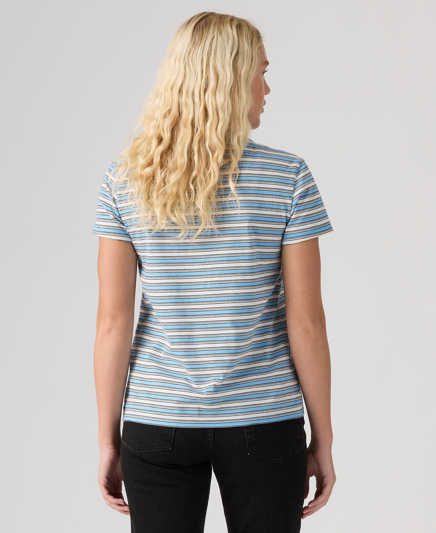 Levi's Women's The Perfect Crew Neck Cotton T-Shirt - Pisces Stripe Alaskan Blue
