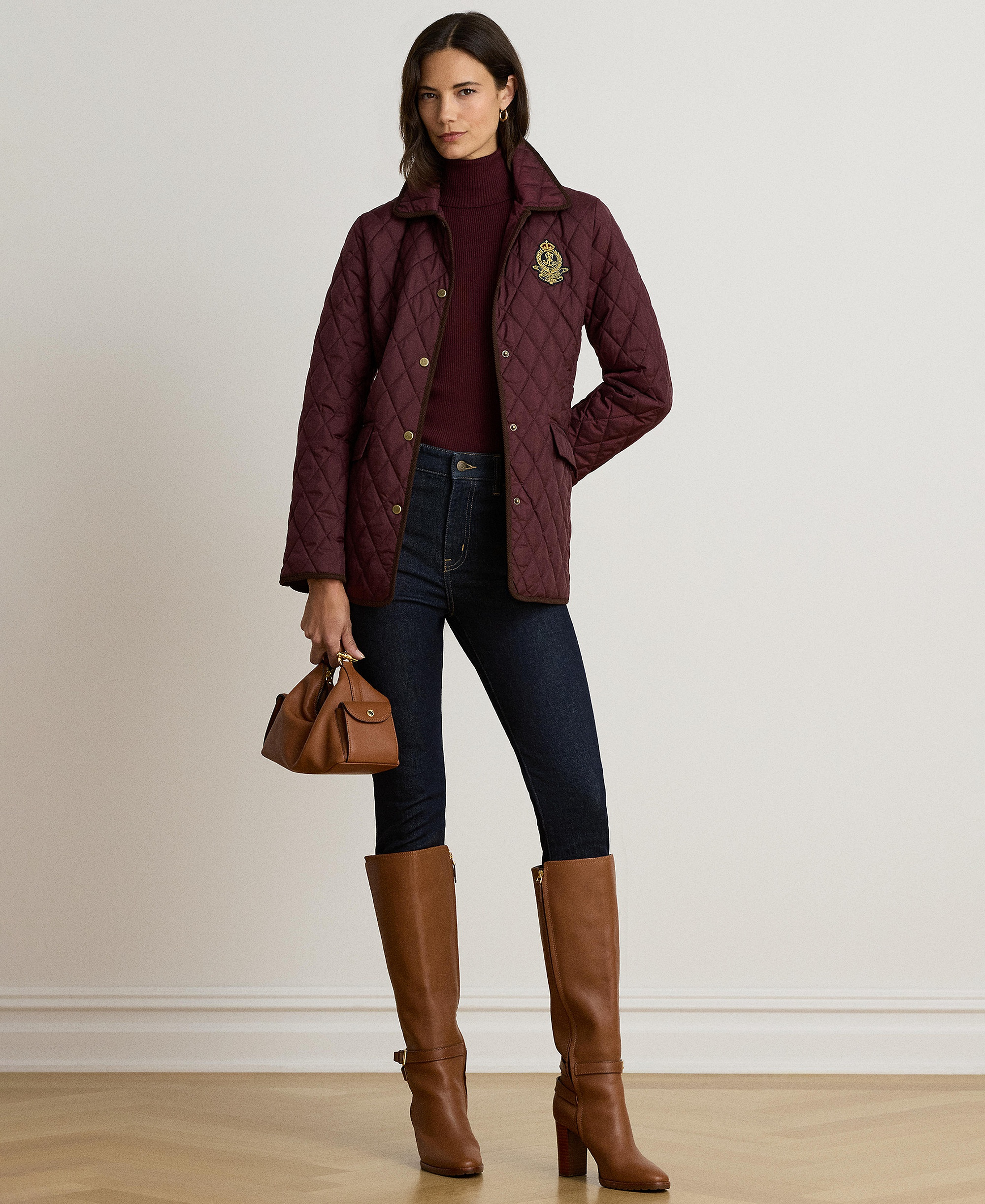 Lauren Ralph Lauren Women's Crested Quilted Jacket - DARK GARNET