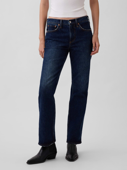 Mid Rise Relaxed Straight Jeans - Dark wash