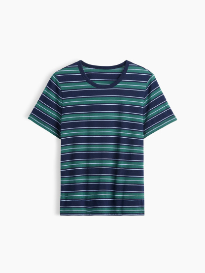Organic Cotton VintageSoft T-Shirt - Navy blue & green stripe