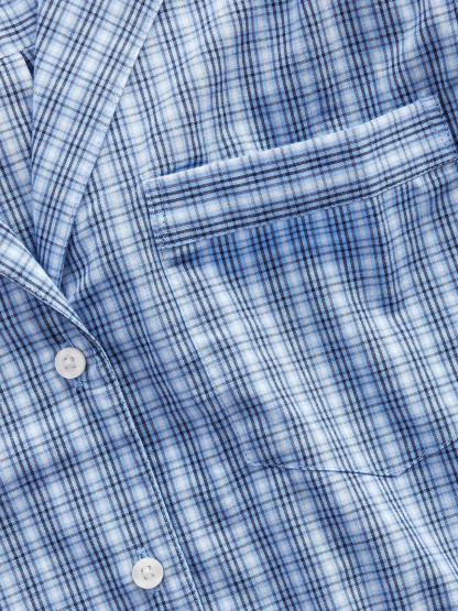 Poplin Oversized Crop PJ Shirt - Blue plaid