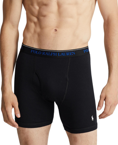 Polo Ralph Lauren Men's 5 +1 Free Bonus Pack. Classic-Fit Cotton Boxer Briefs - POLO BLACK/SAPPHIRE