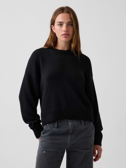 100% Cotton Oversized Crop Sweater - Basic black