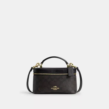 Rainer Crossbody Bag 18 In Signature Canvas - Gold/Walnut/Black