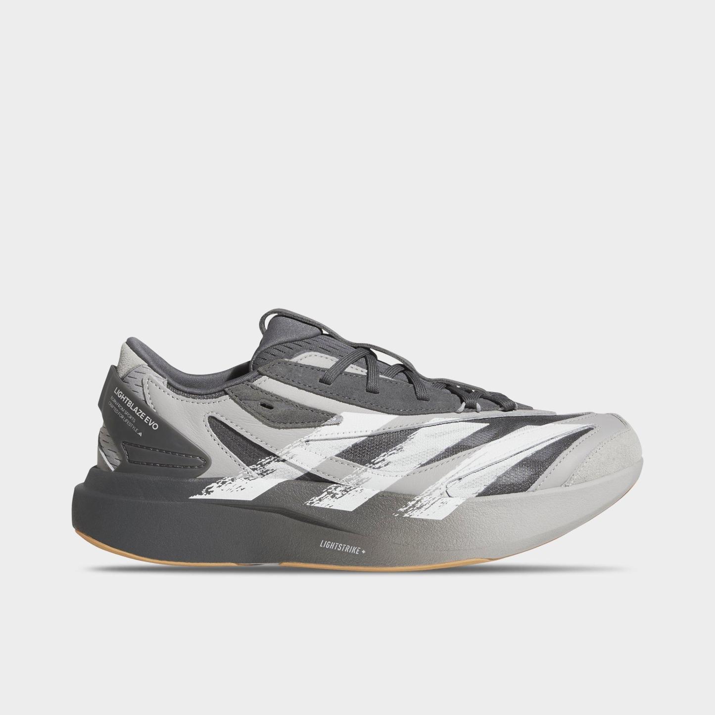 Men's adidas Lightblaze EVO SL Casual Shoes - Grey/Cloud White/Grey - Left shoe facing left. Outside of the shoe.