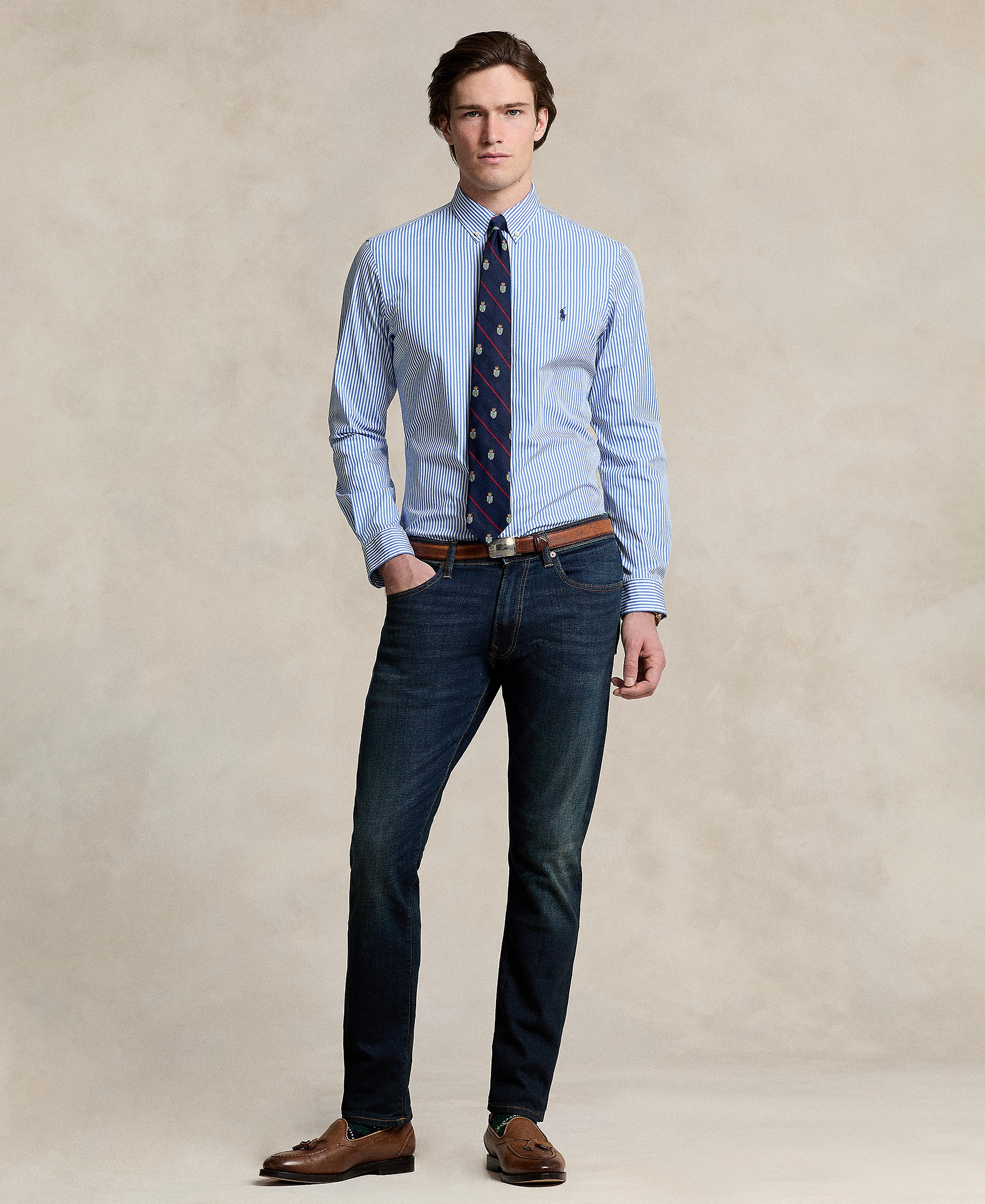 Polo Ralph Lauren Men's Slim-Fit Stretch Shirt - Light Blue/White