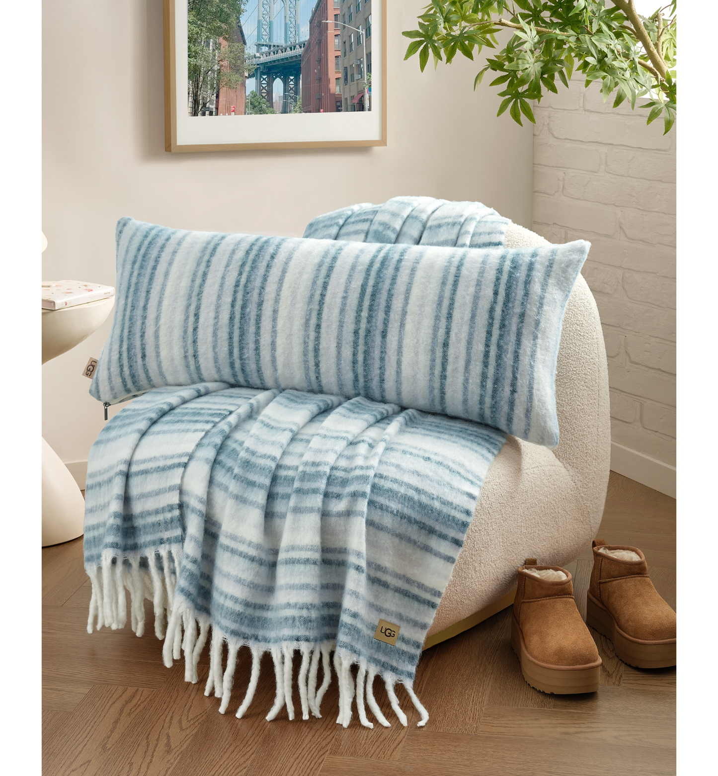 UGG® Joana Striped Throw, 50" x 70" - Silver Blue