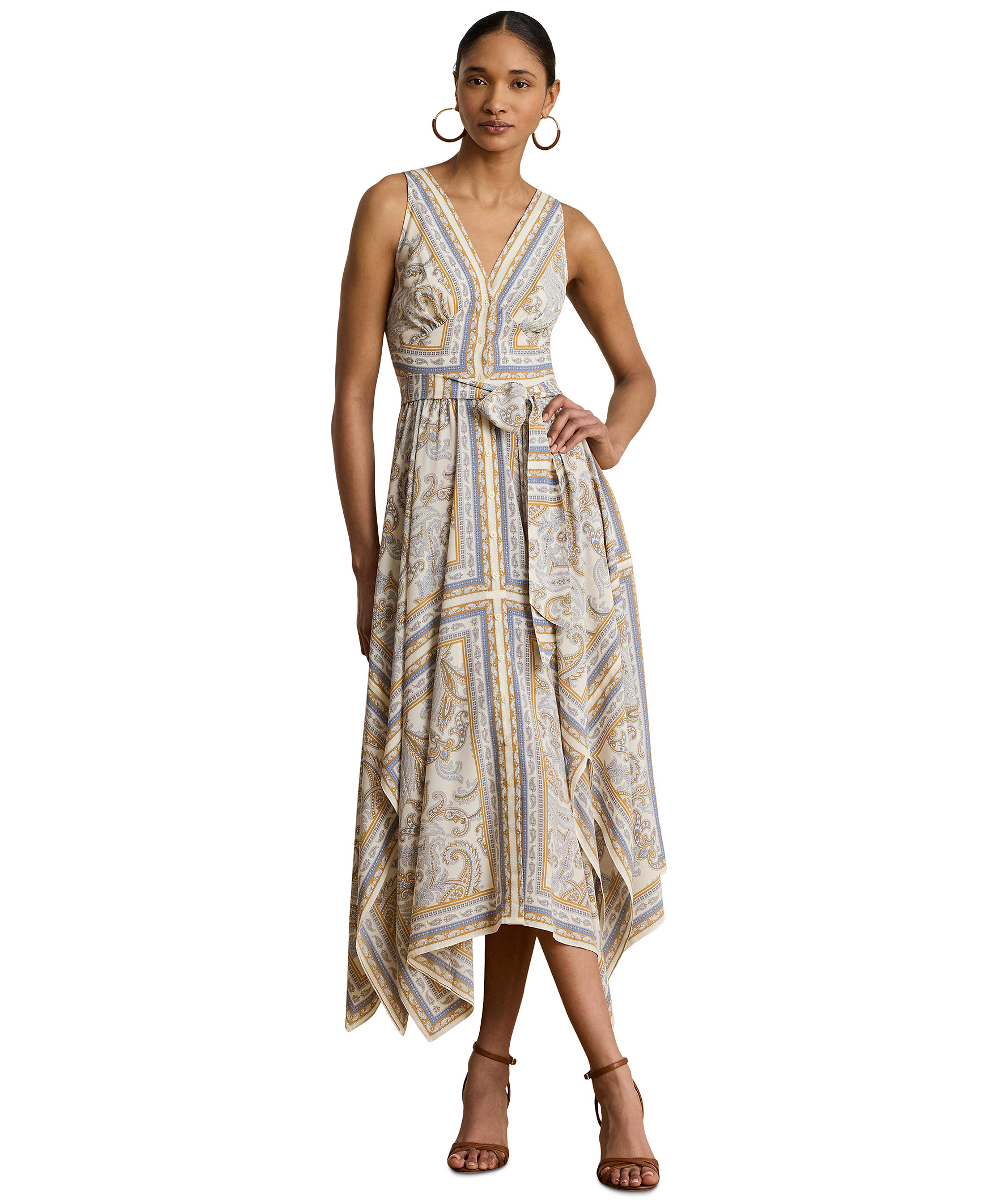 Lauren Ralph Lauren Women's Sleeveless Handkerchief Hem Midi Dress