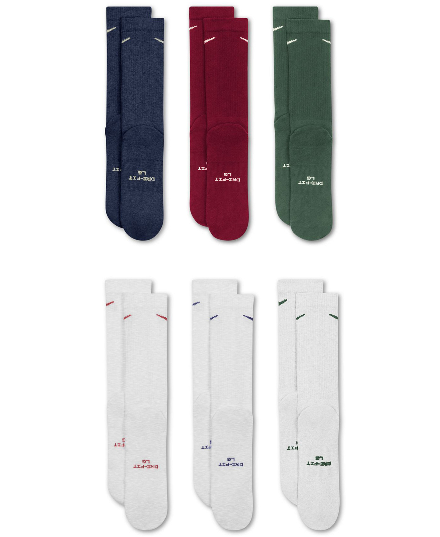 Nike Unisex Elevated Everyday Crew Socks, 6-Pack - Multi-Color