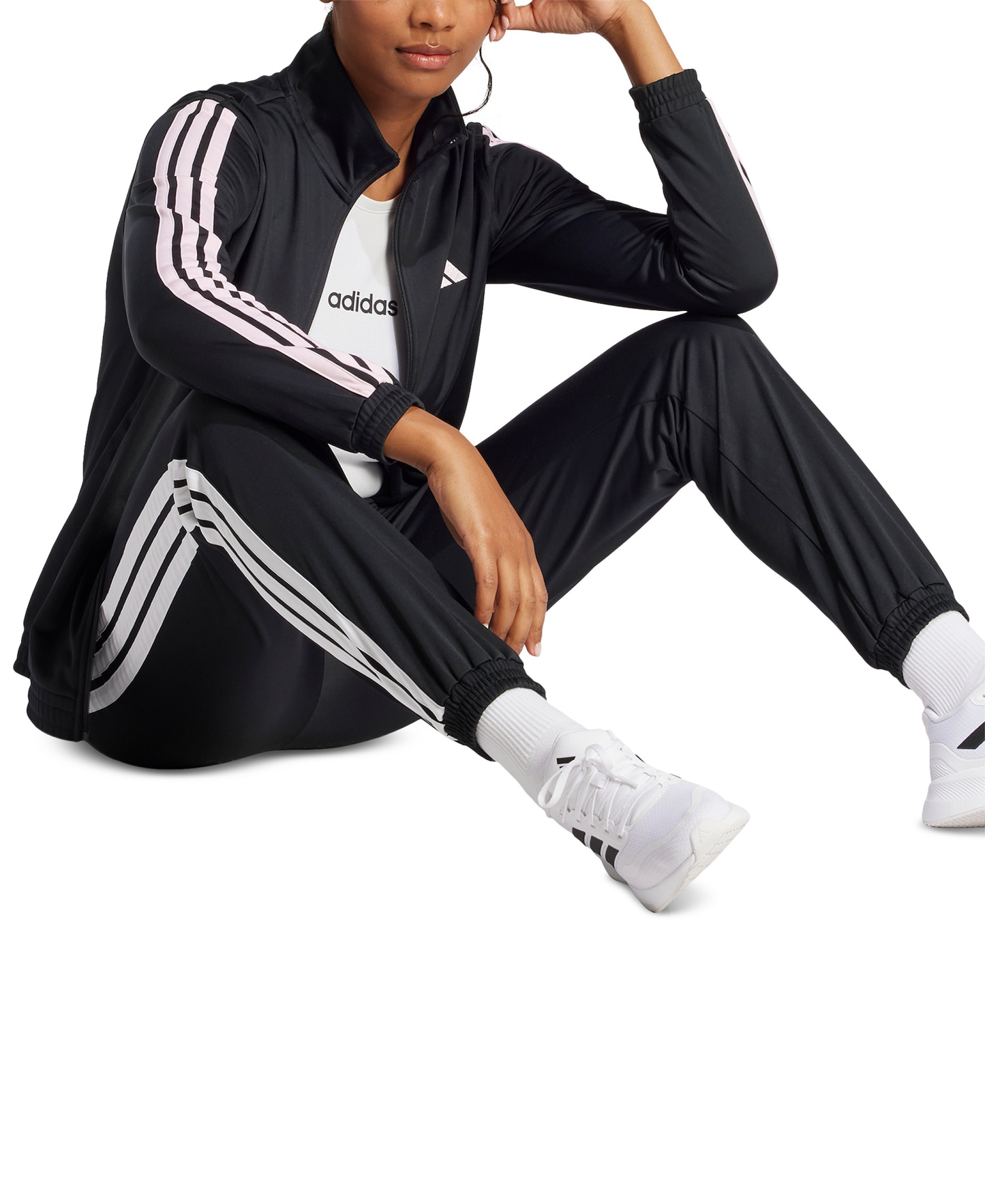 adidas Women's Tricot 3-Stripes Track Pants - Black/White