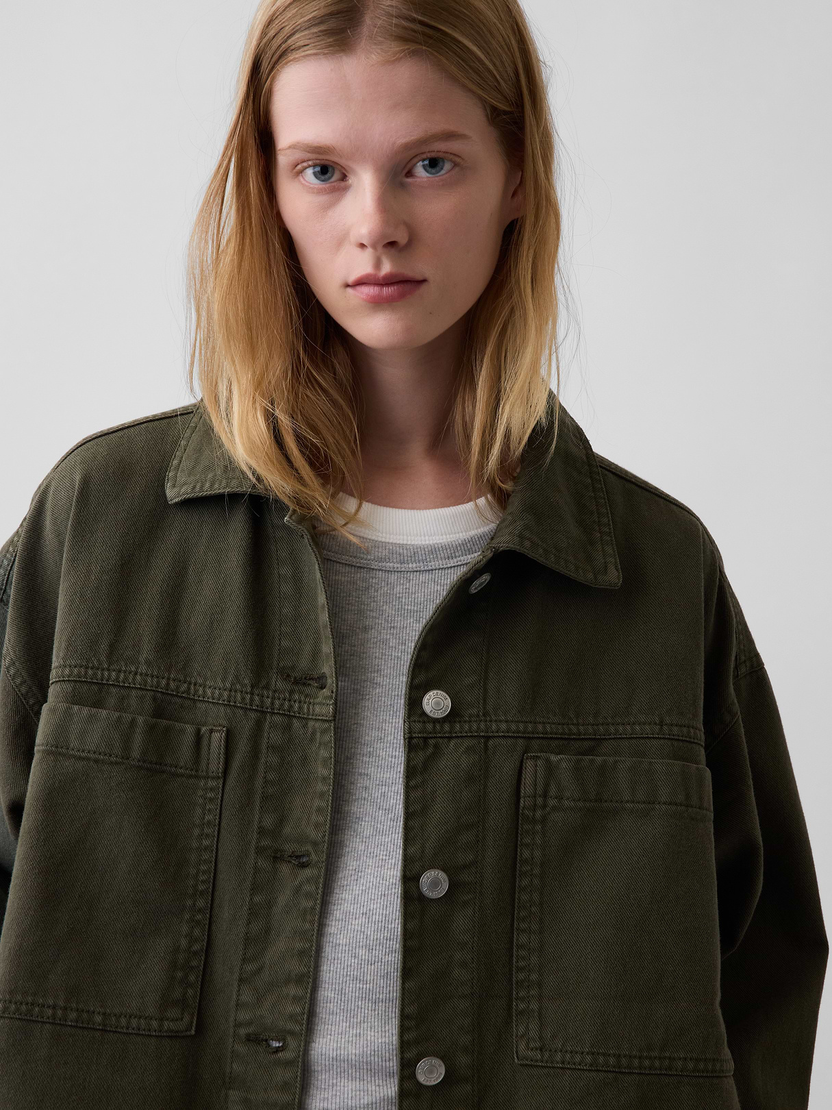 Denim Oversized Shirt Jacket - Black moss green